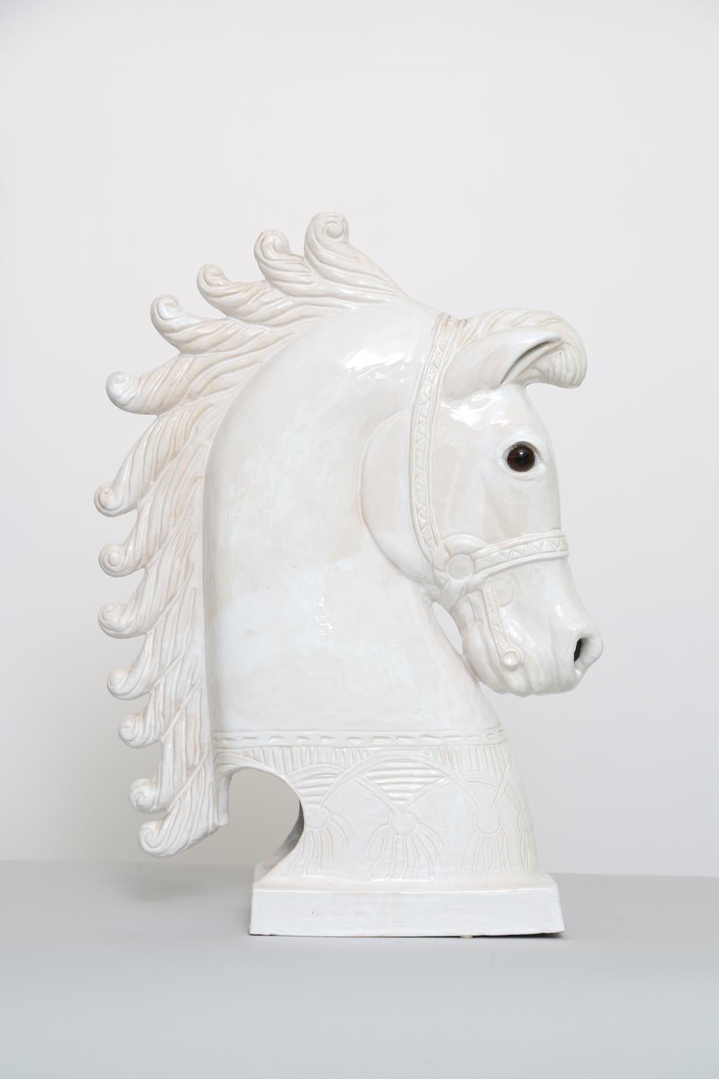 Midcentury Glazed Pottery Horse Head Sculpture, France, 1950s 2