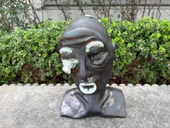 Mid-Century Glazed Pottery Surrealist Bust Sculpture