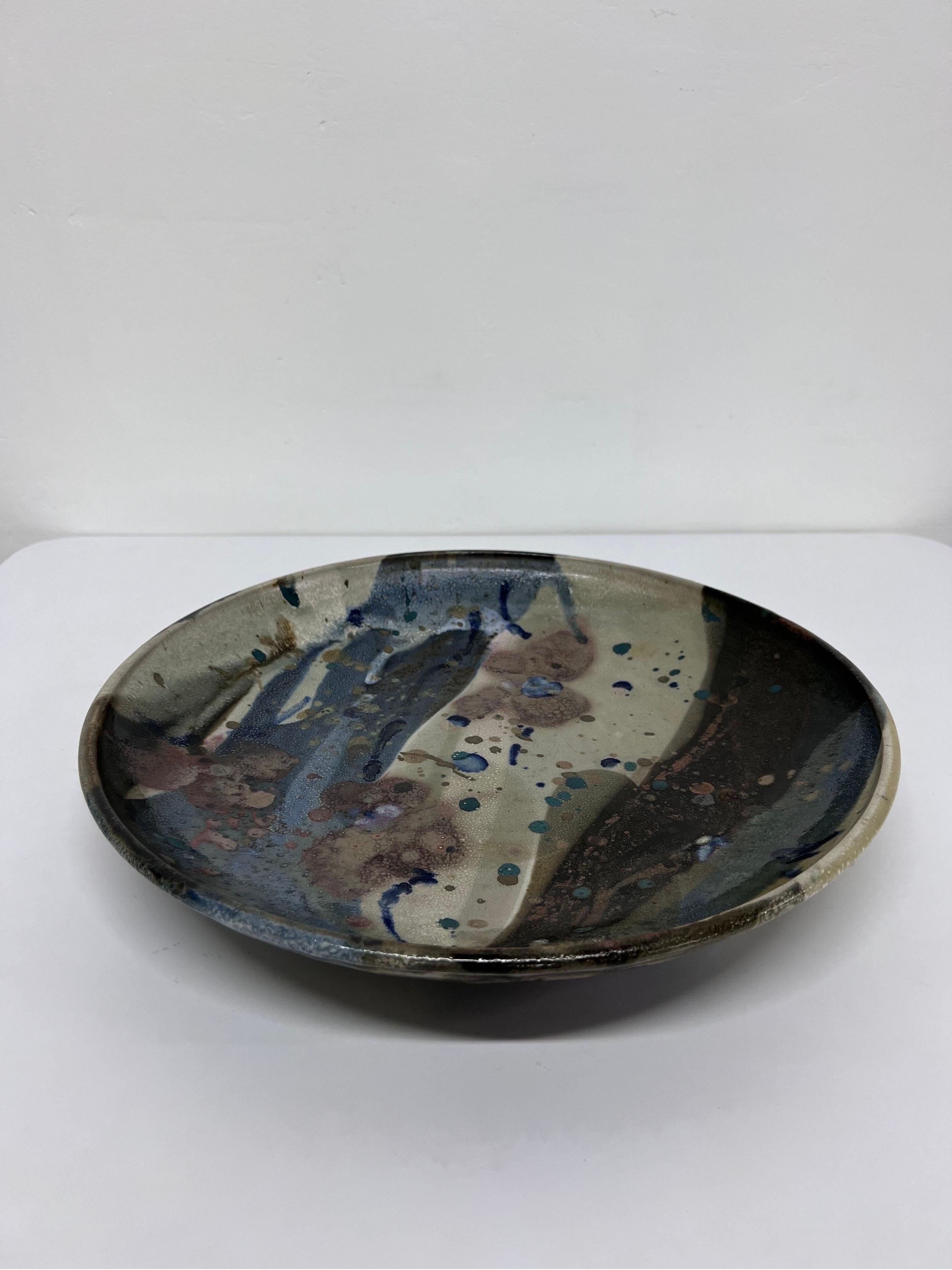 Mid-Century Modern Mid-Century Glazed Studio Pottery Ceramic Charger or Plate, Signed For Sale