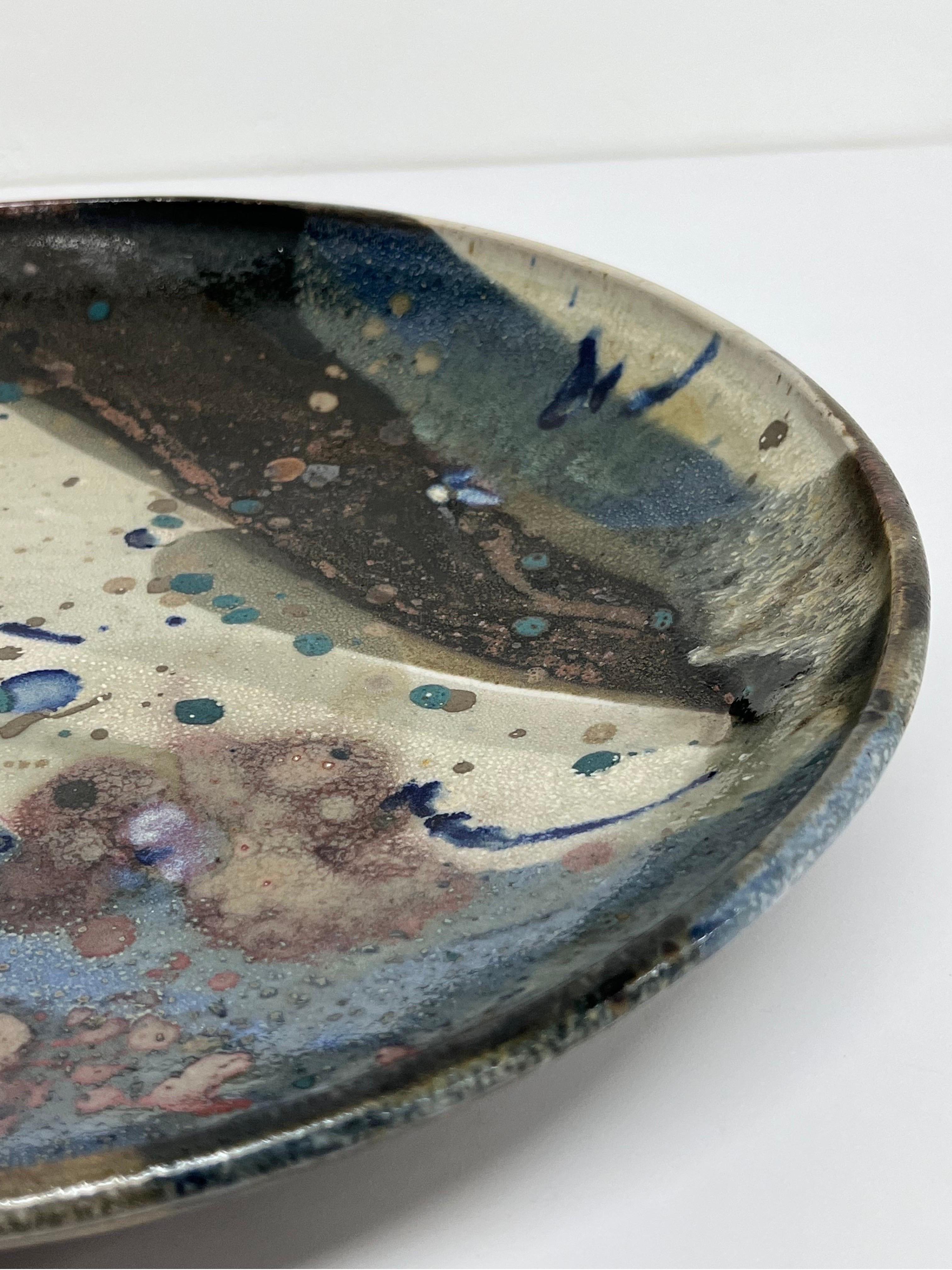 20th Century Mid-Century Glazed Studio Pottery Ceramic Charger or Plate, Signed For Sale