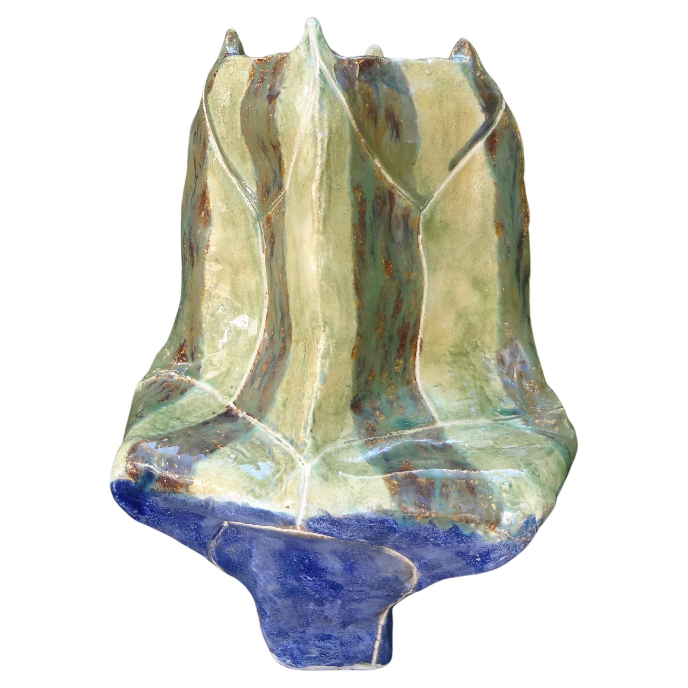 Vase en poterie Studio Pottery émaillée du milieu du siècle