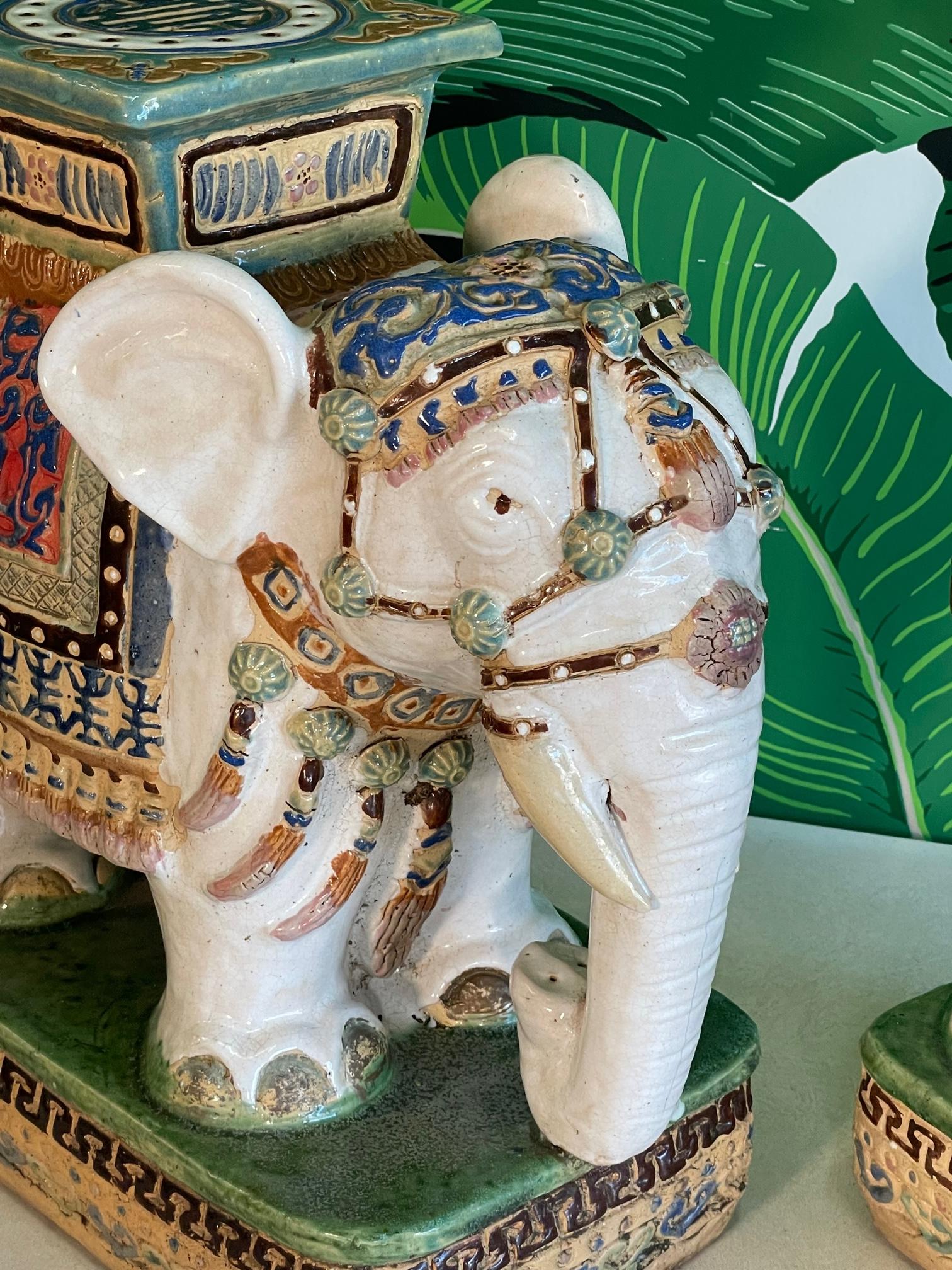 Midcentury Glazed Terracotta Elephant Stools In Good Condition In Jacksonville, FL