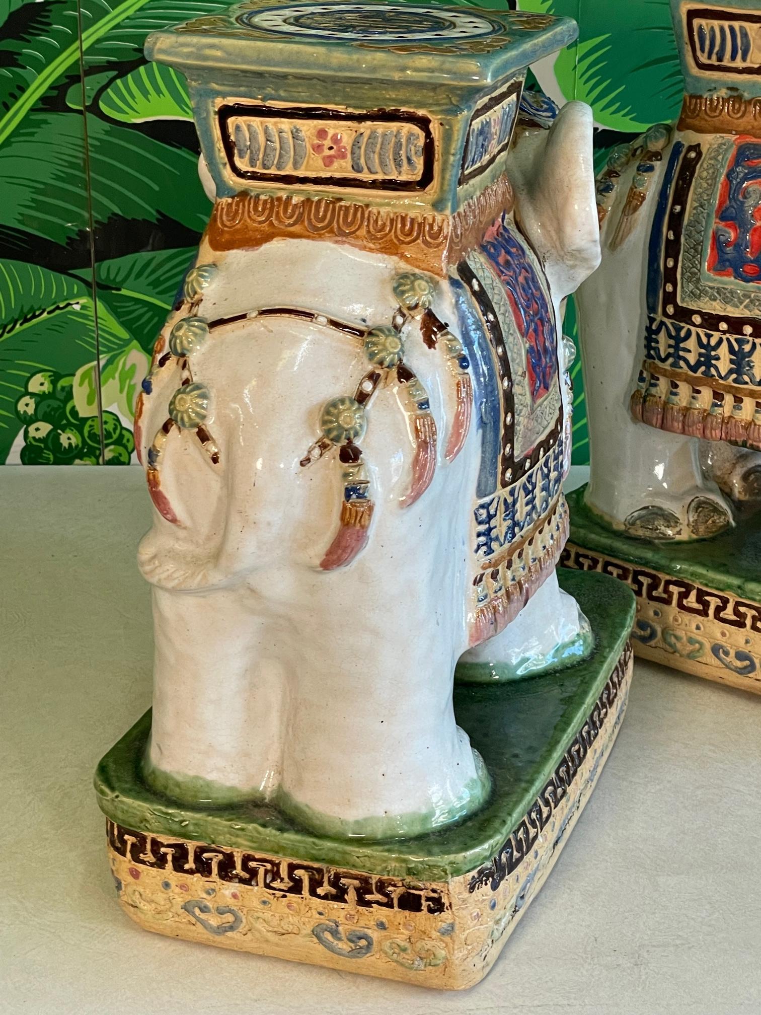 20th Century Midcentury Glazed Terracotta Elephant Stools