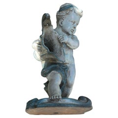 Mid-Century Glazed Terracotta Figure of a Cherub with a Pitcher