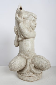Mid-Century Glazed Terracotta Mermaid - Putti Garden Fountain by Winkle