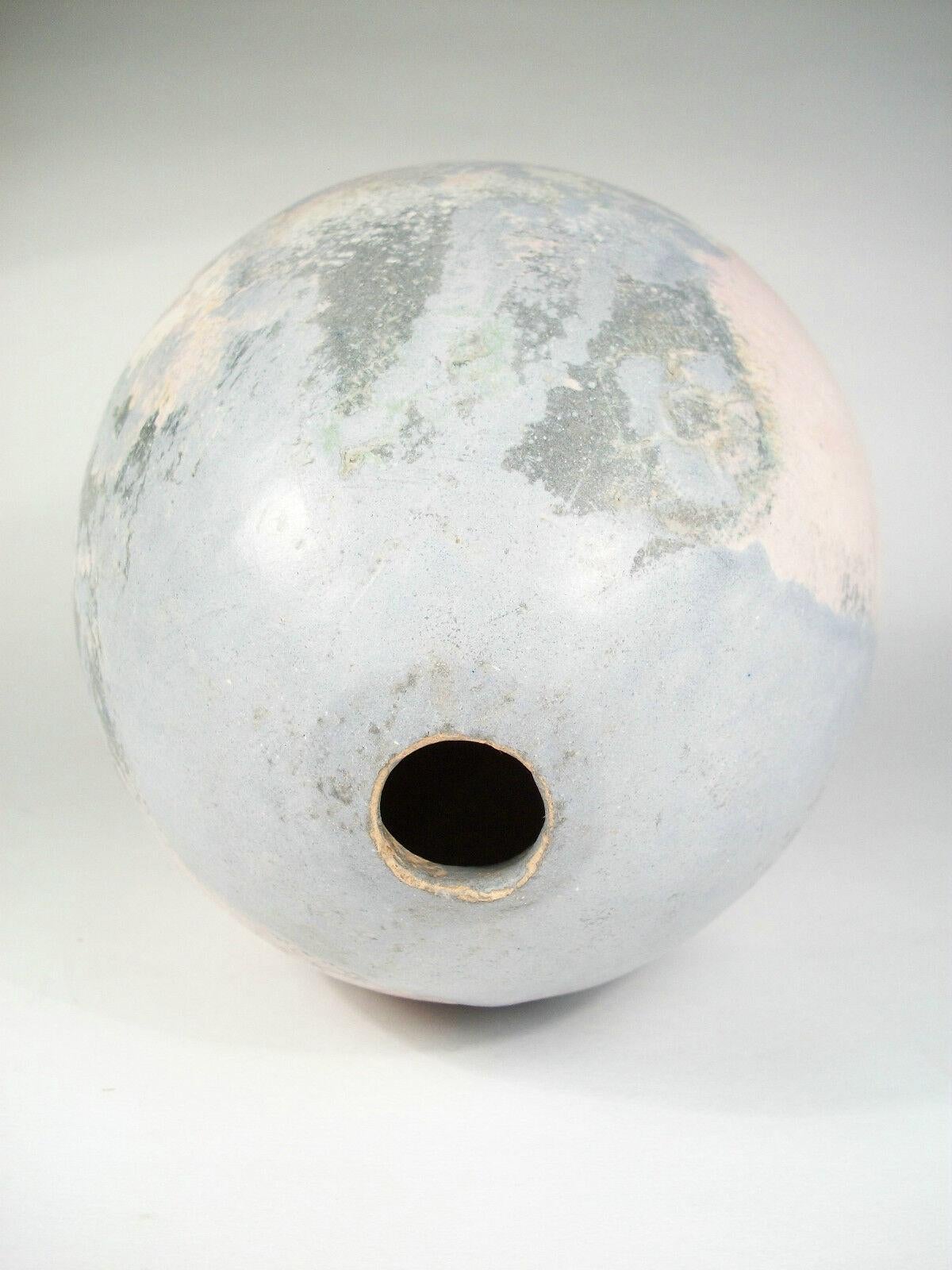 Ceramic Mid Century Glazed & Textured Studio Pottery Vase - Signed - Circa 1970's For Sale