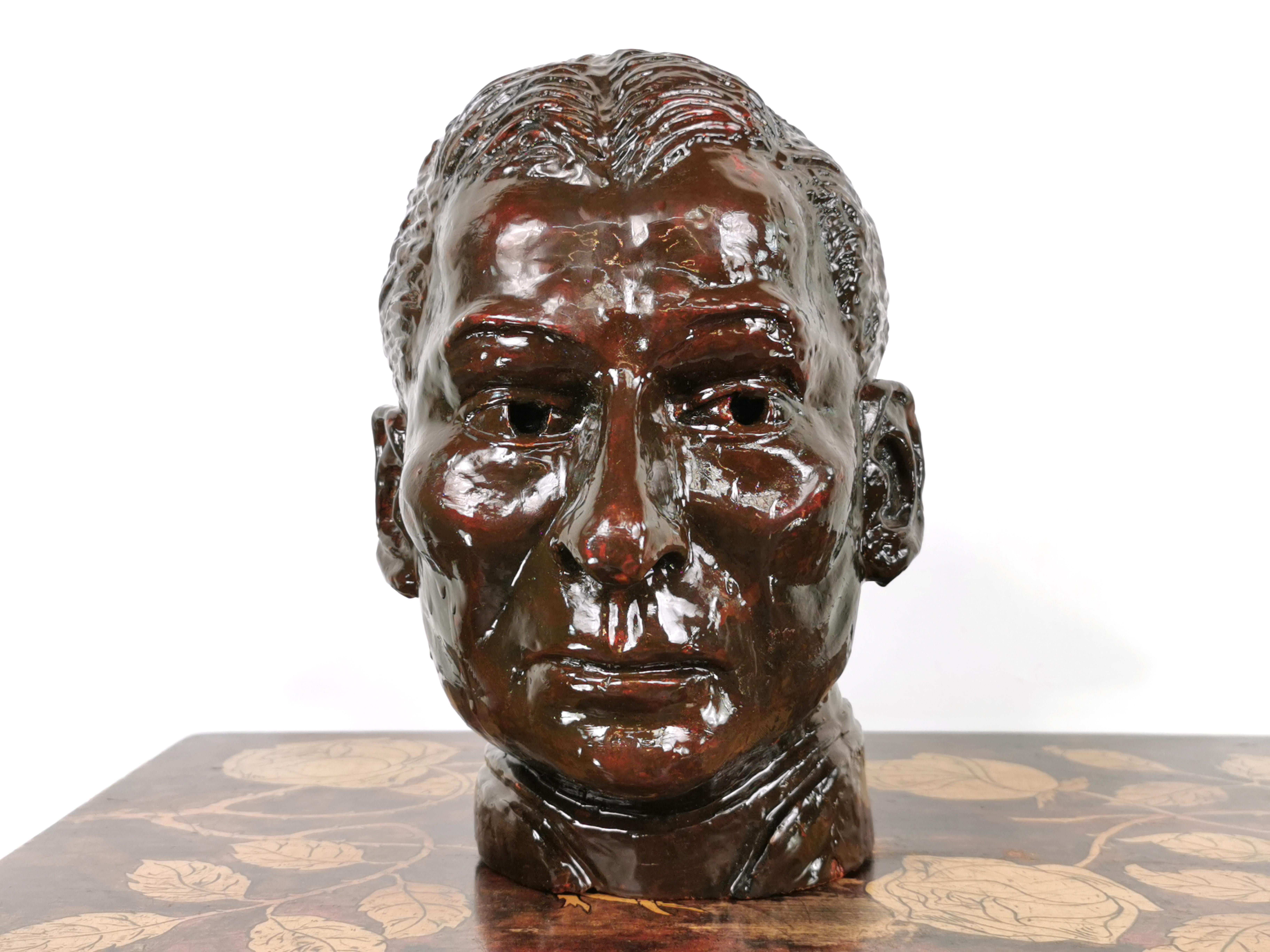 Mid Century glazed vintage bust.

Vintage mid-century glazed bust of a gentleman.

Very good condition.