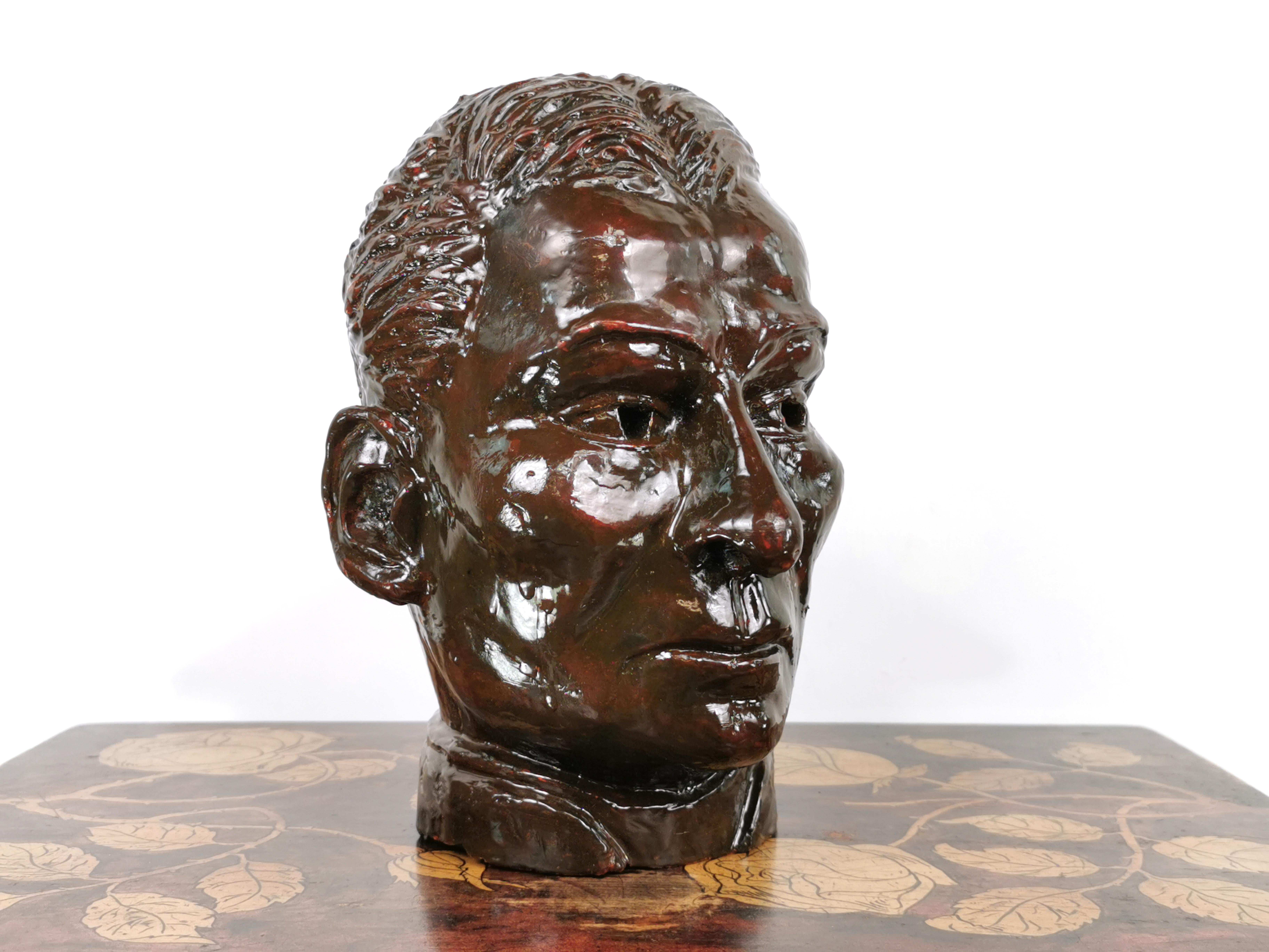 20th Century Mid-Century Glazed Vintage Bust of a Gentleman For Sale
