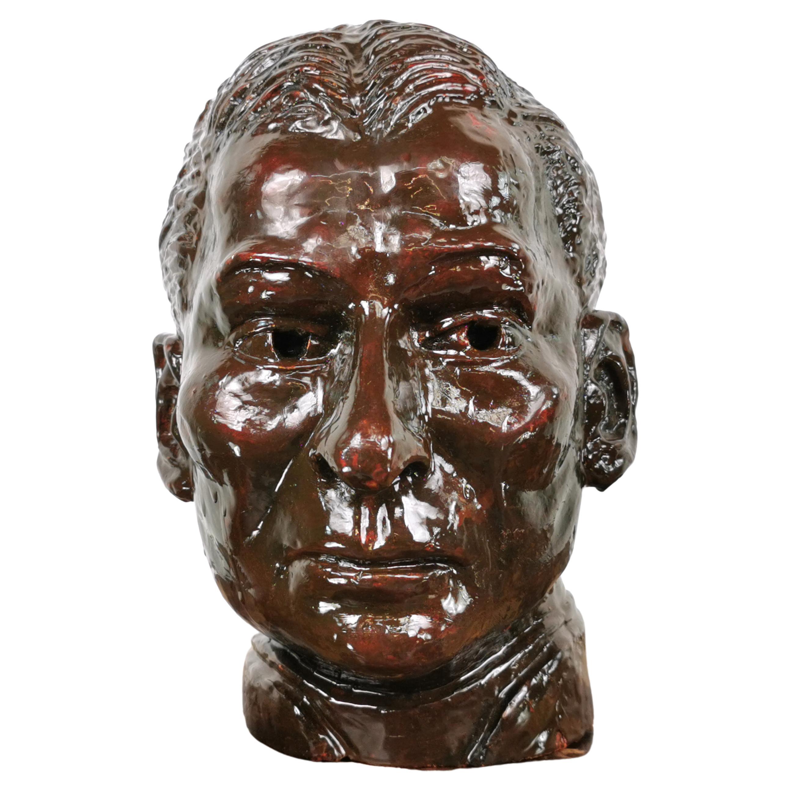 Mid-Century Glazed Vintage Bust of a Gentleman For Sale