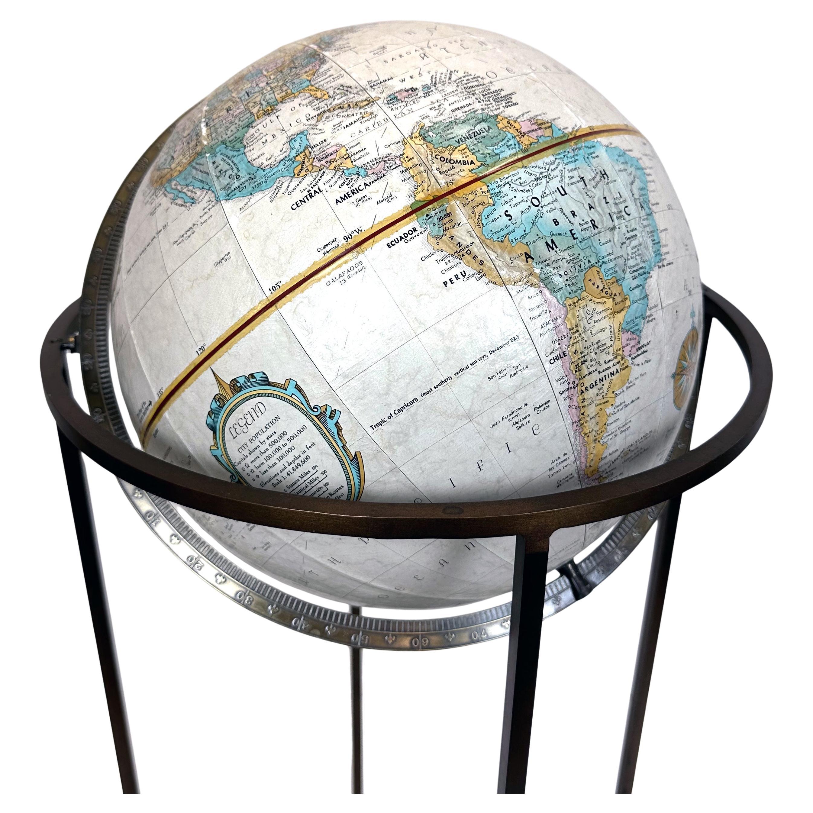 Globe terrestre du milieu du siècle sur un Stand en bronze à la manière de Paul McCobb en vente 13