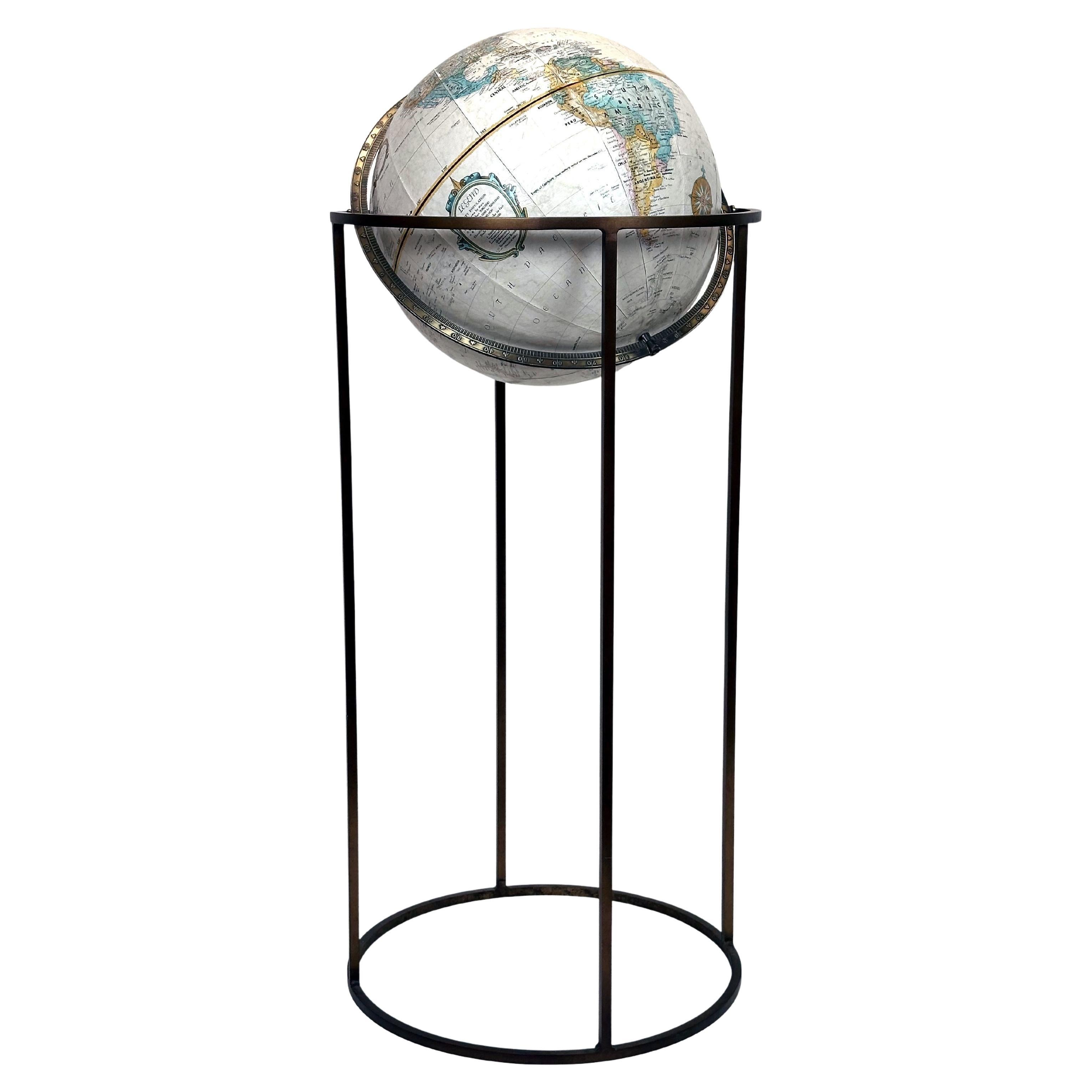 Mid-Century Globe in a Bronze Stand in the manner of Paul McCobb