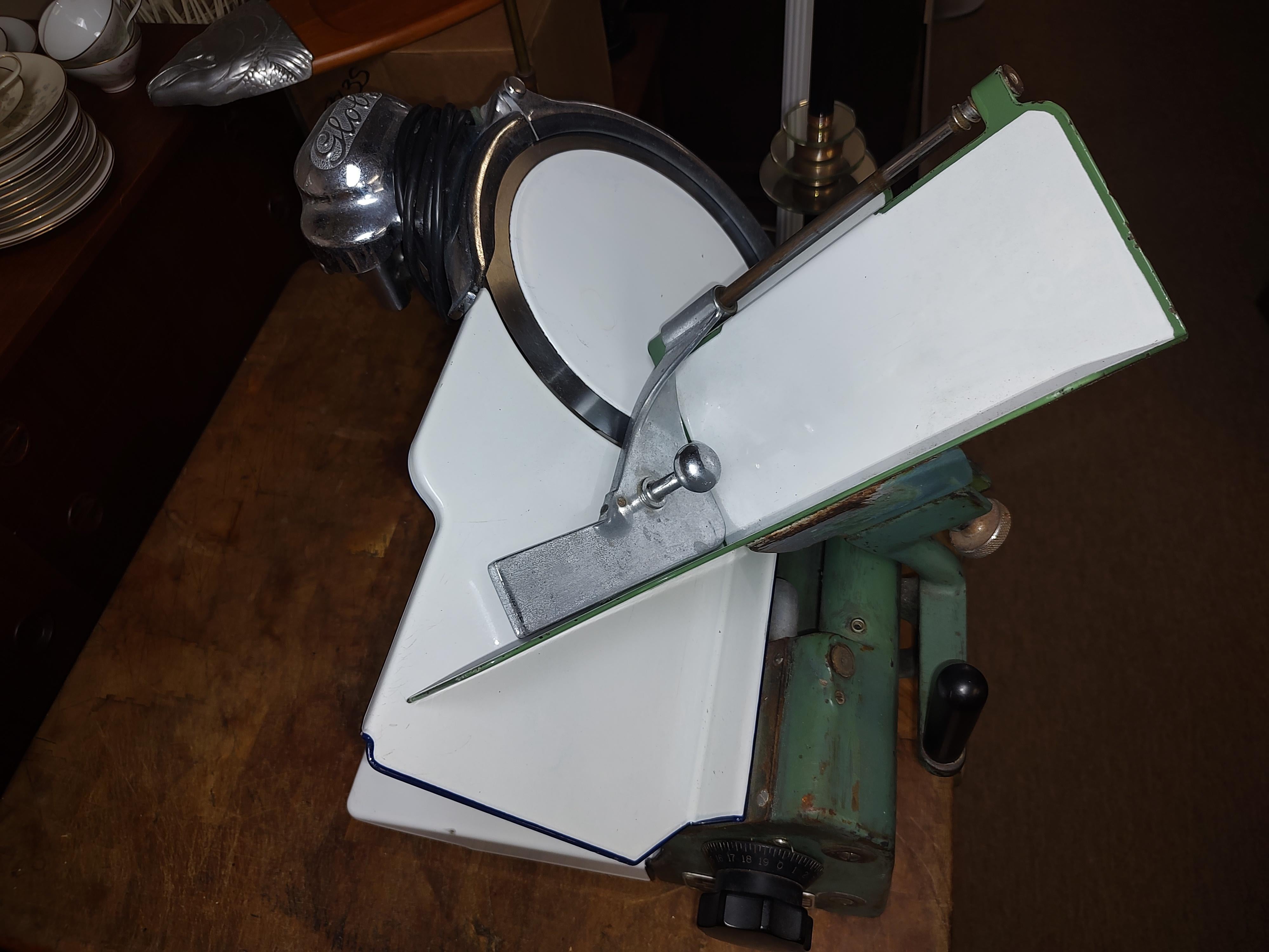 Vintage MidCentury Globe Meat Slicer C1940 Enameled Iron For Sale at
