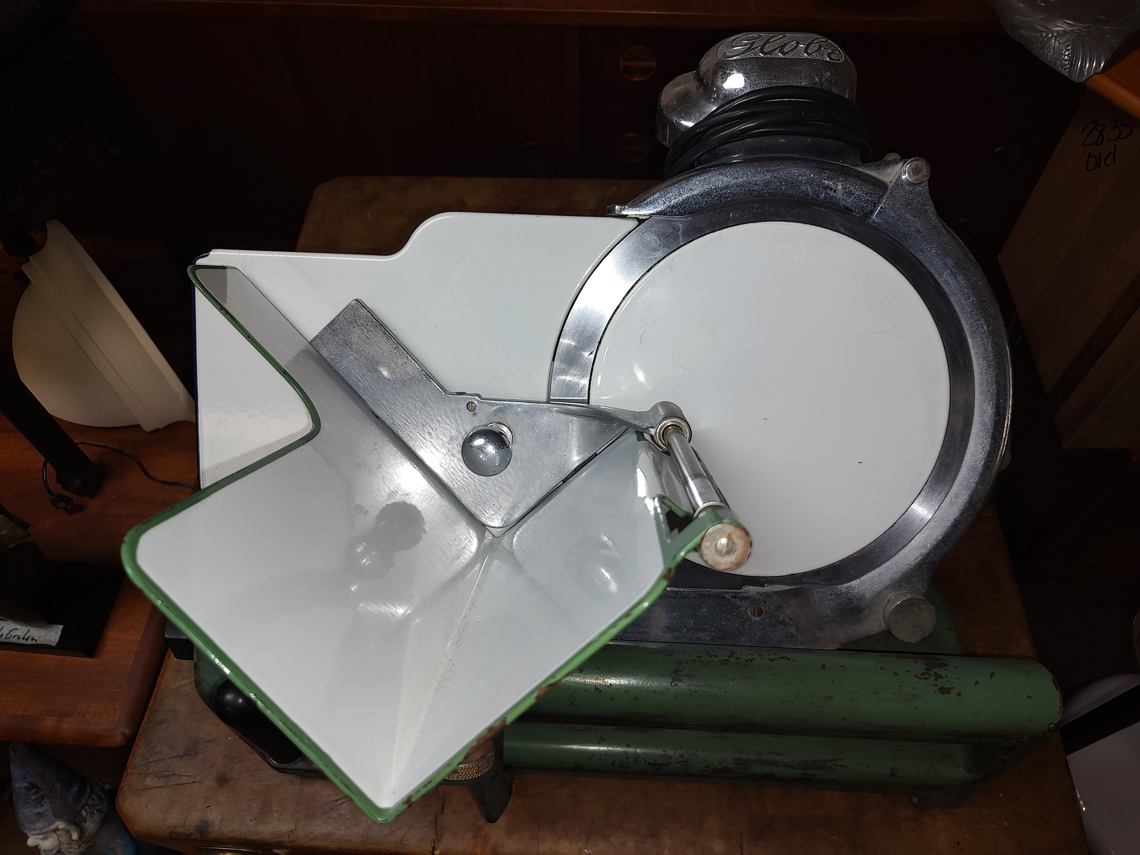 Vintage MidCentury Globe Meat Slicer C1940 Enameled Iron For Sale at