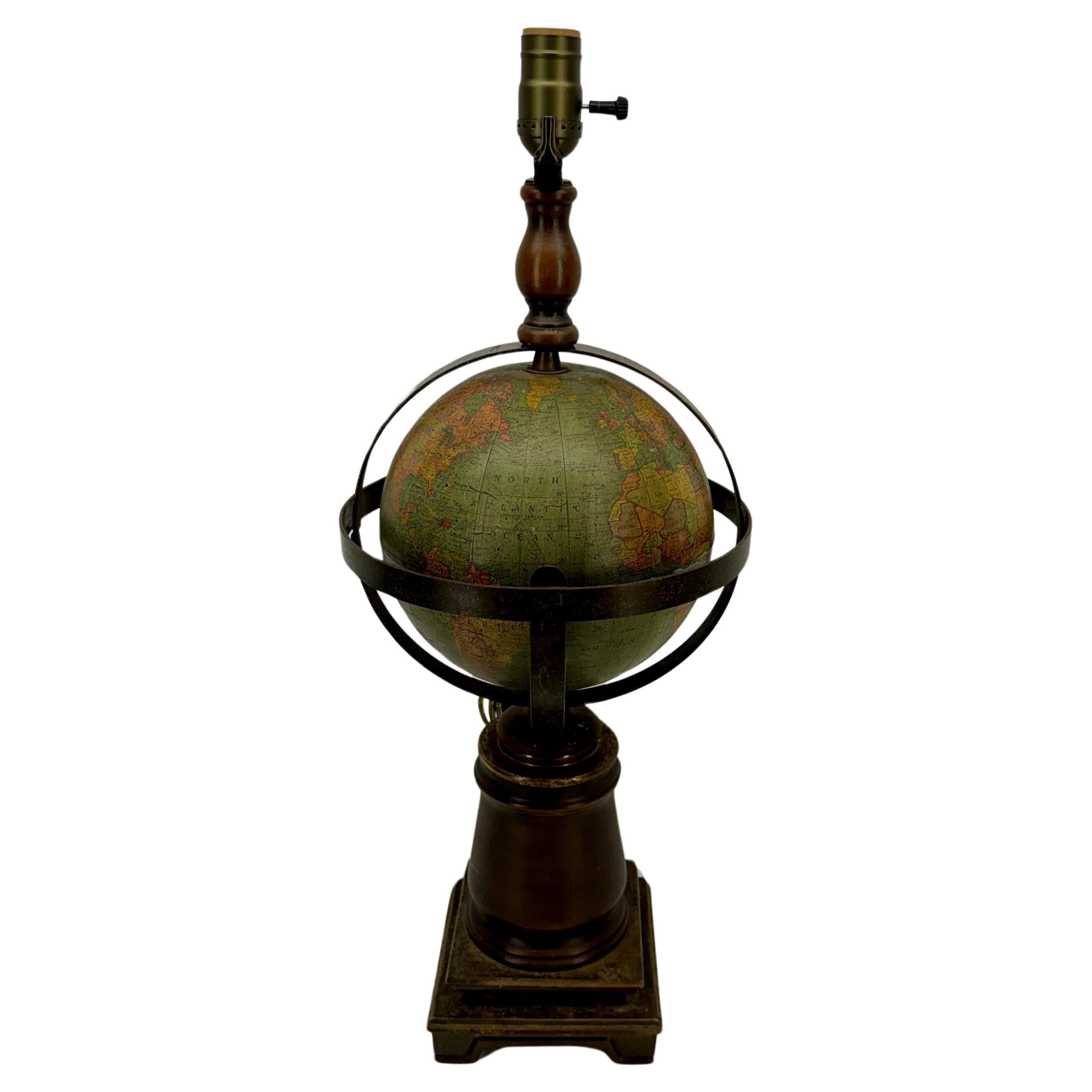 American Mid Century Globe Old World Table Lamp For Sale