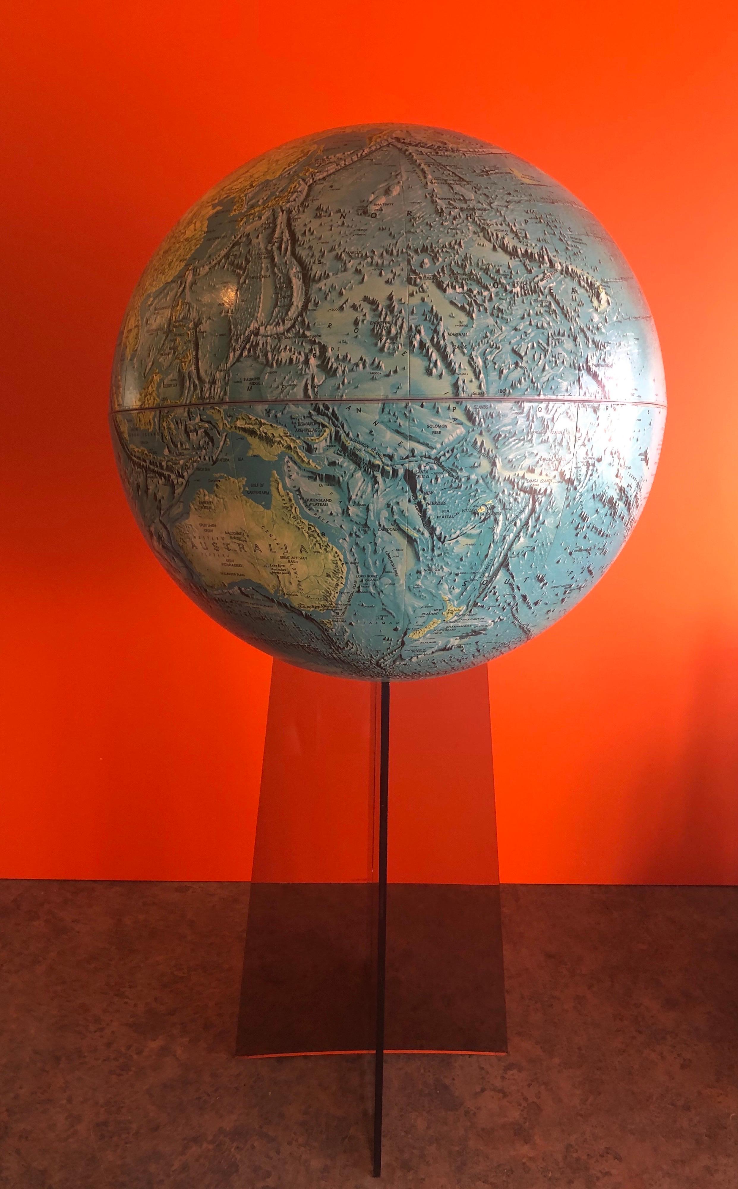 20th Century Midcentury Globe on Smoked Lucite Stand For Sale