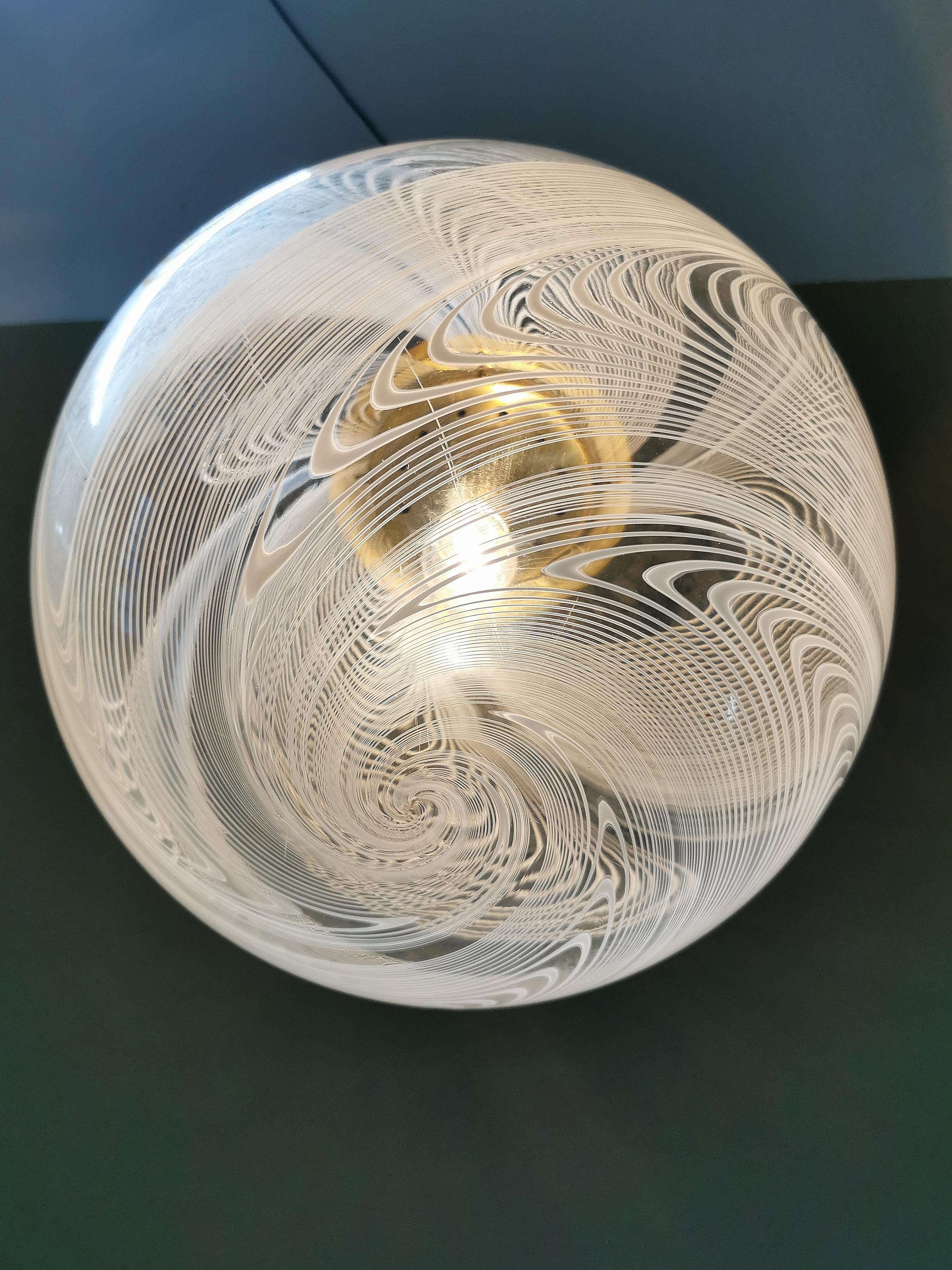 Midcentury Globe Pendant Chandelier in Murano Glass by Venini, Italy, 1970s 7