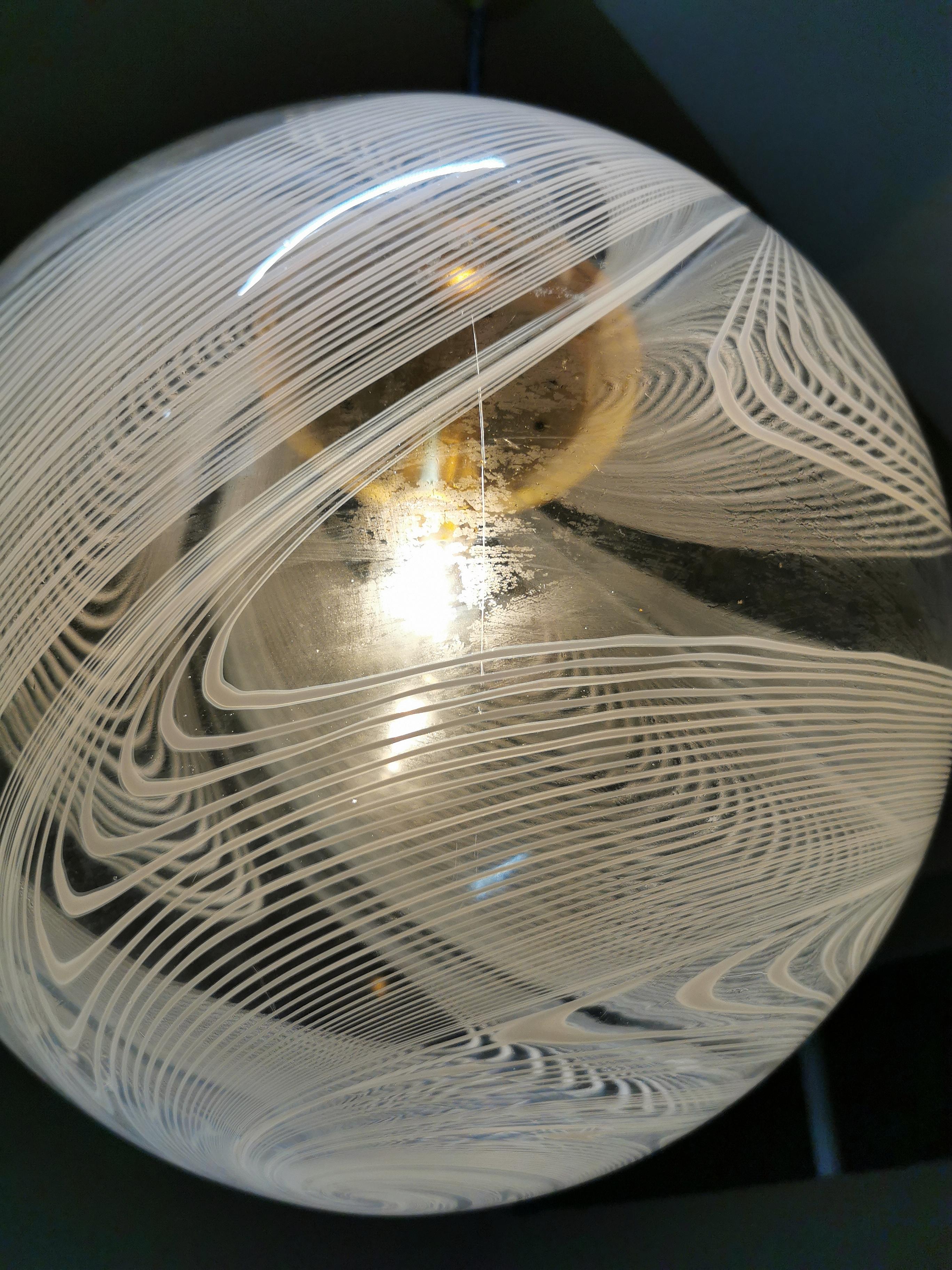 Midcentury Globe Pendant Chandelier in Murano Glass by Venini, Italy, 1970s 8