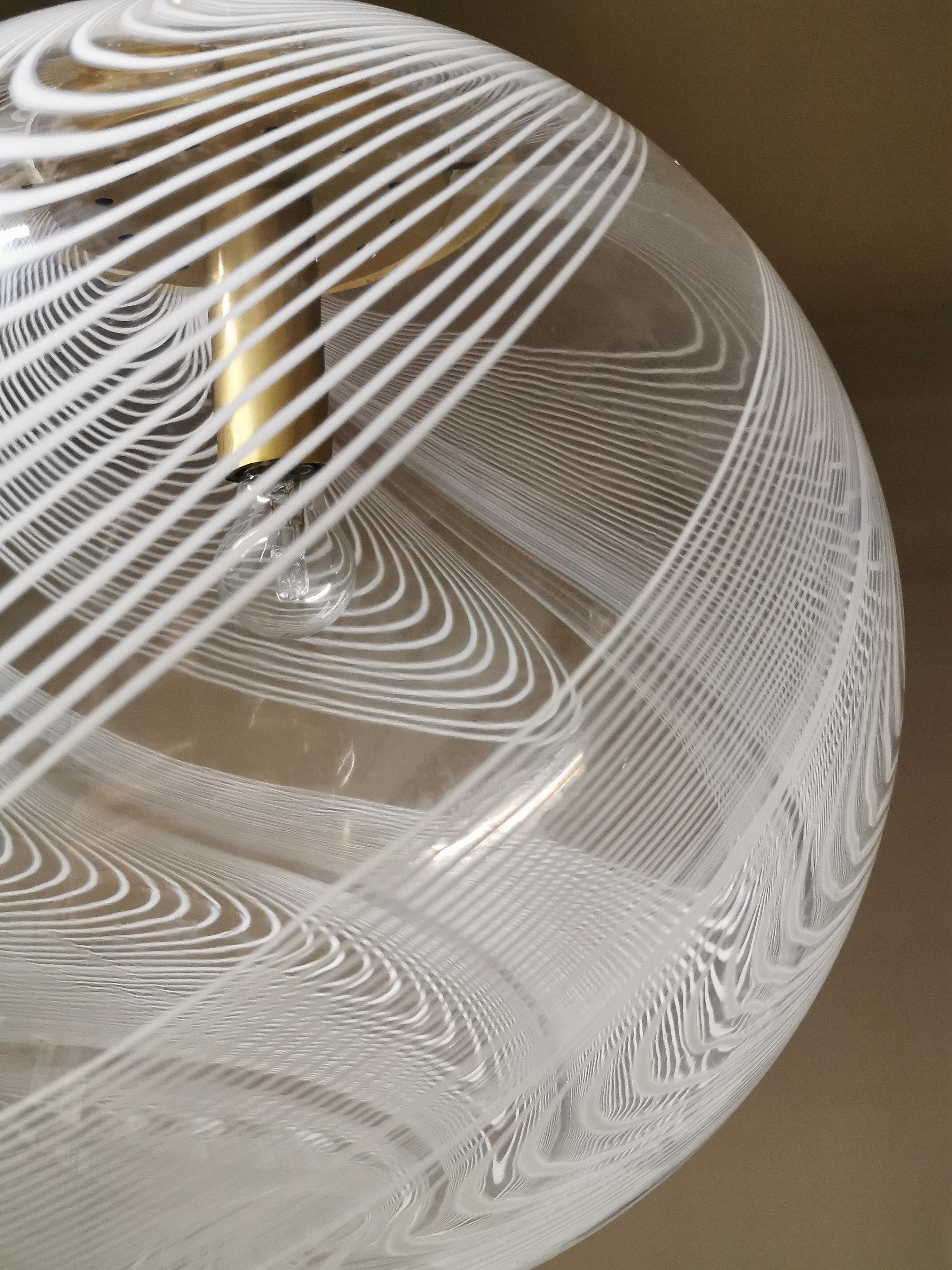 Mid-Century Modern Midcentury Globe Pendant Chandelier in Murano Glass by Venini, Italy, 1970s