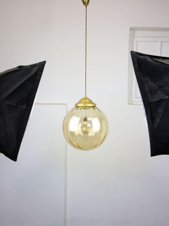 Mid-Century Globe Pendant in Yellow Glass and Brass