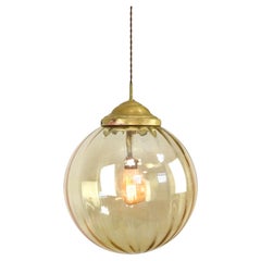 Mid-Century Globe Pendant in Yellow Glass and Brass