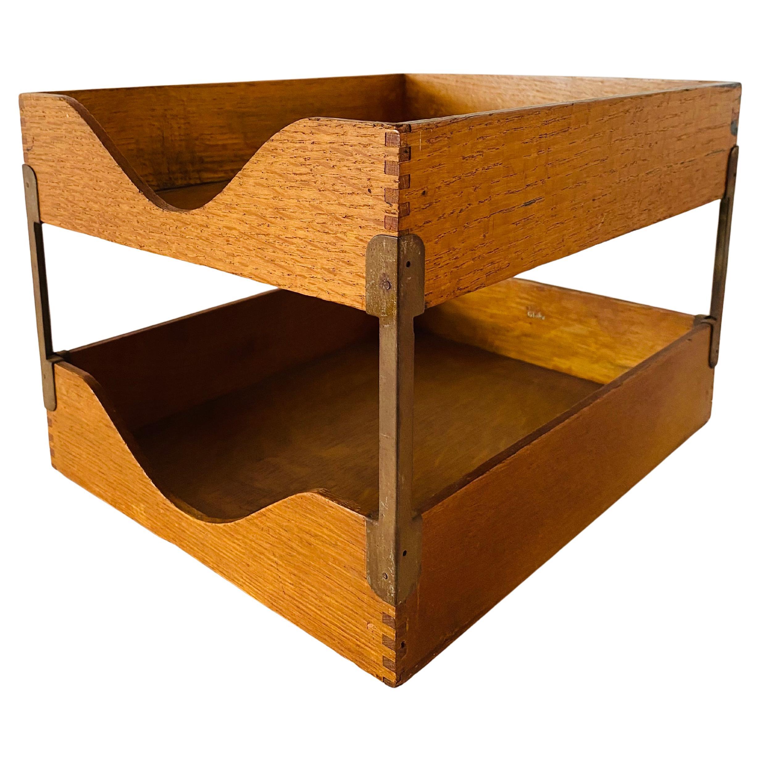 Mid Century Globe Wernicke Wood Double Letter Tray
