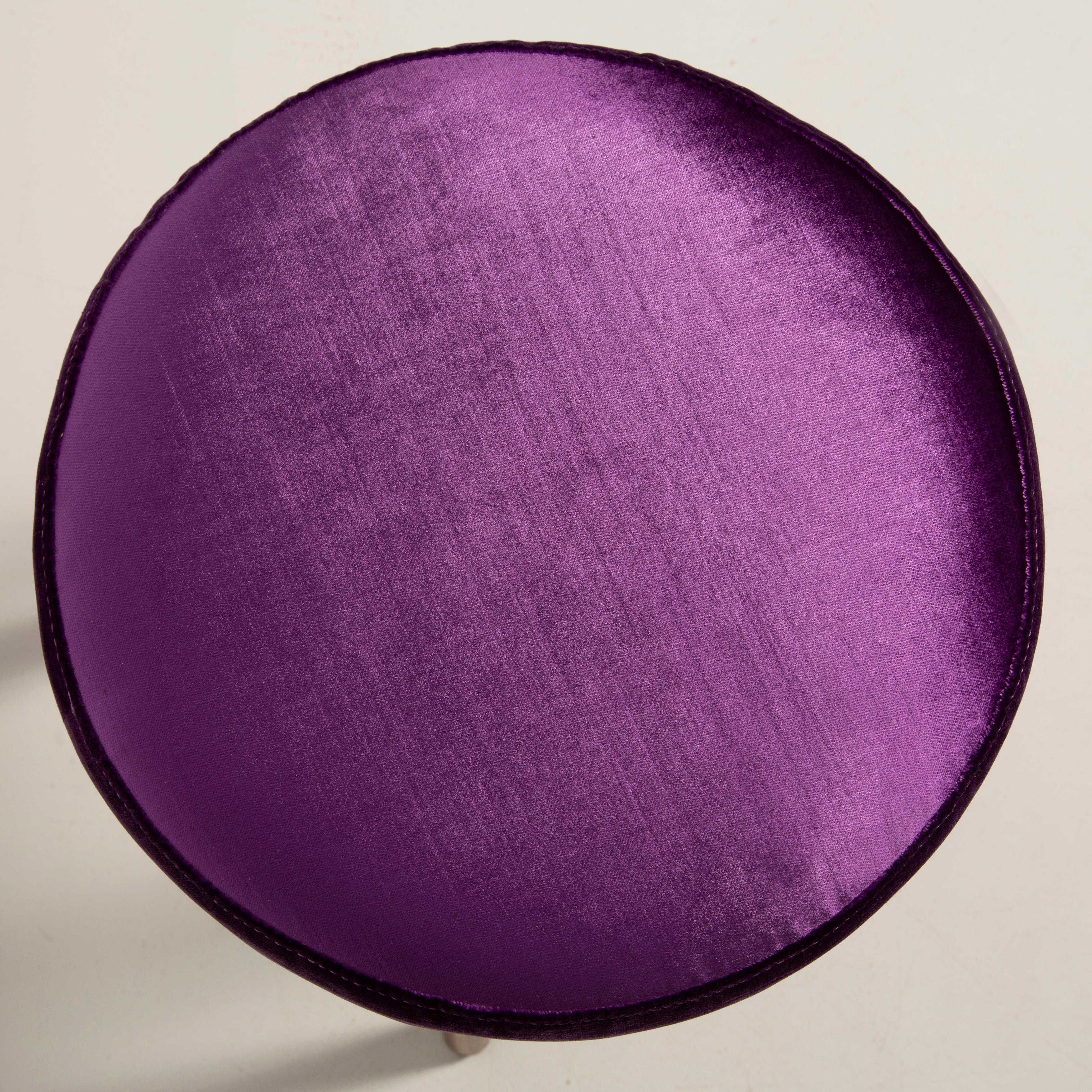20th Century Mid-Century Glossy Purple Velvet Stool, Europe, 1960s For Sale