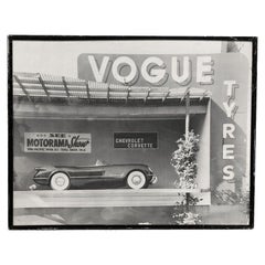 Mid-century GM Chevrolet Corvette Black & White Lithograph Print in Frame