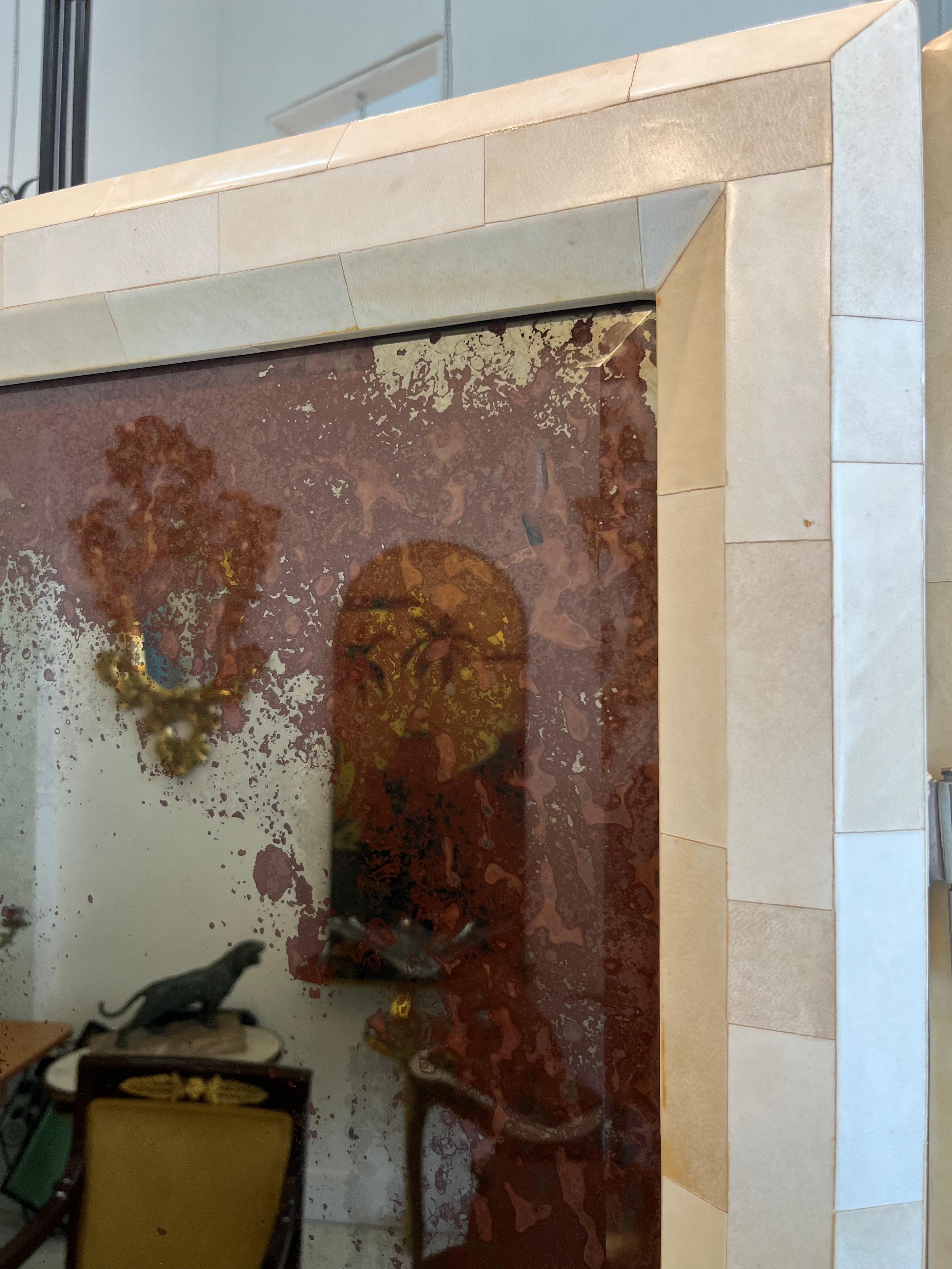 Mid Century Goatskin Mirror Room Divider In Good Condition In Miami, FL