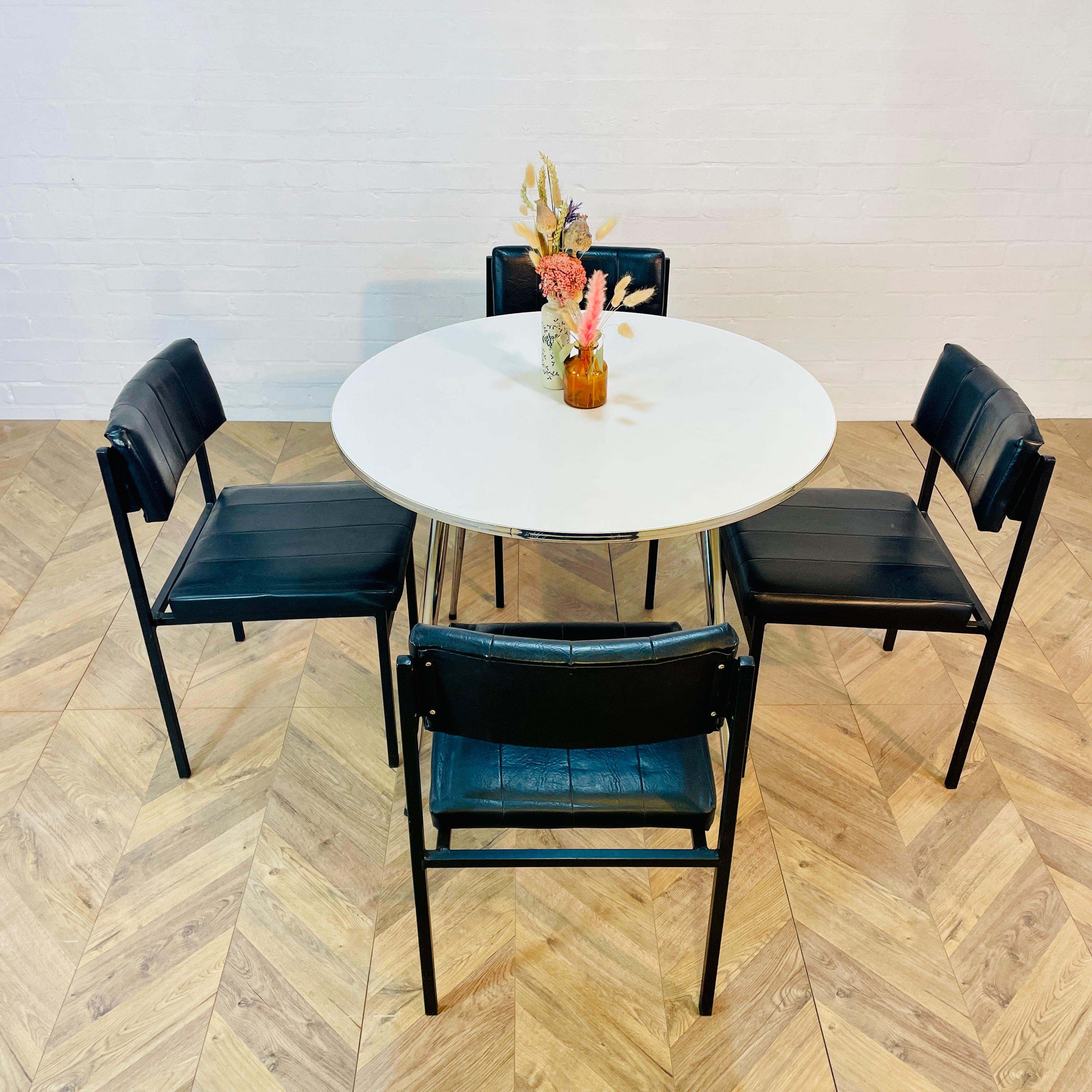 Mid-Century Godfrey Syrett Black Vinyl + Metal Dining Chairs, Set of 4, 1960s For Sale 6