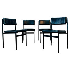 Used Mid-Century Godfrey Syrett Black Vinyl + Metal Dining Chairs, Set of 4, 1960s