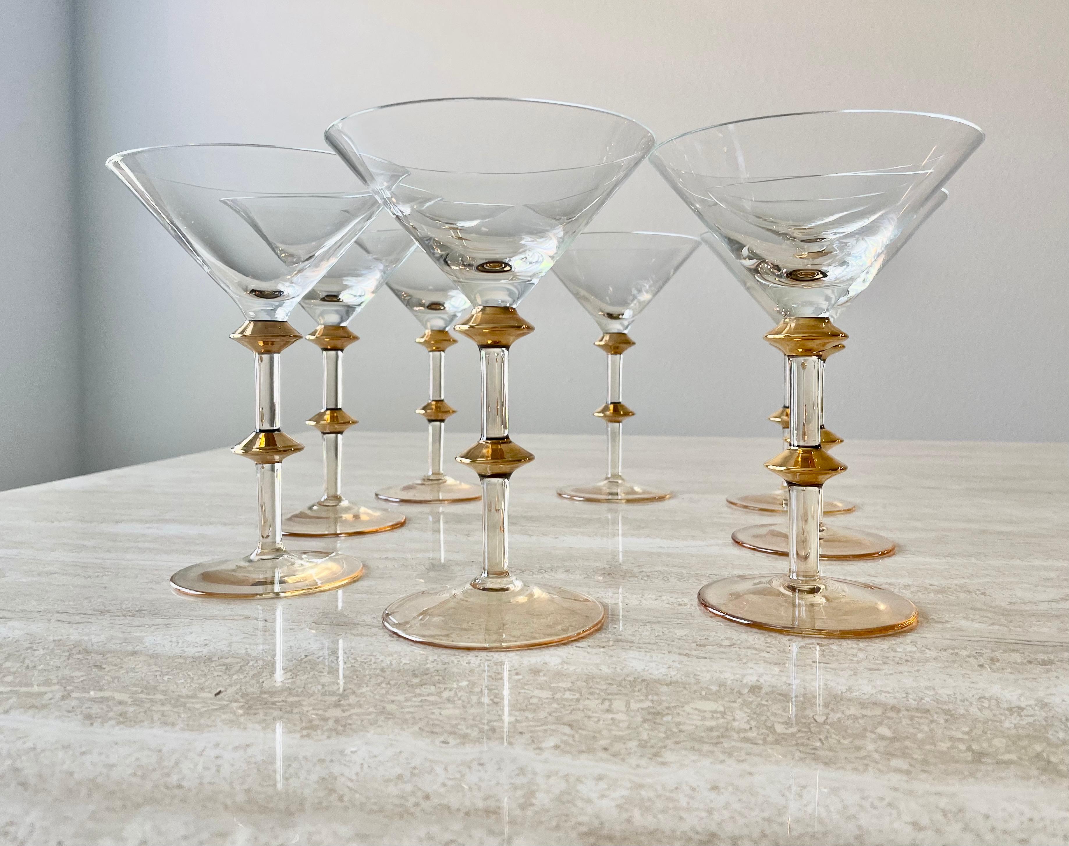 Mid Century Gold Accent Martini Glasses  2