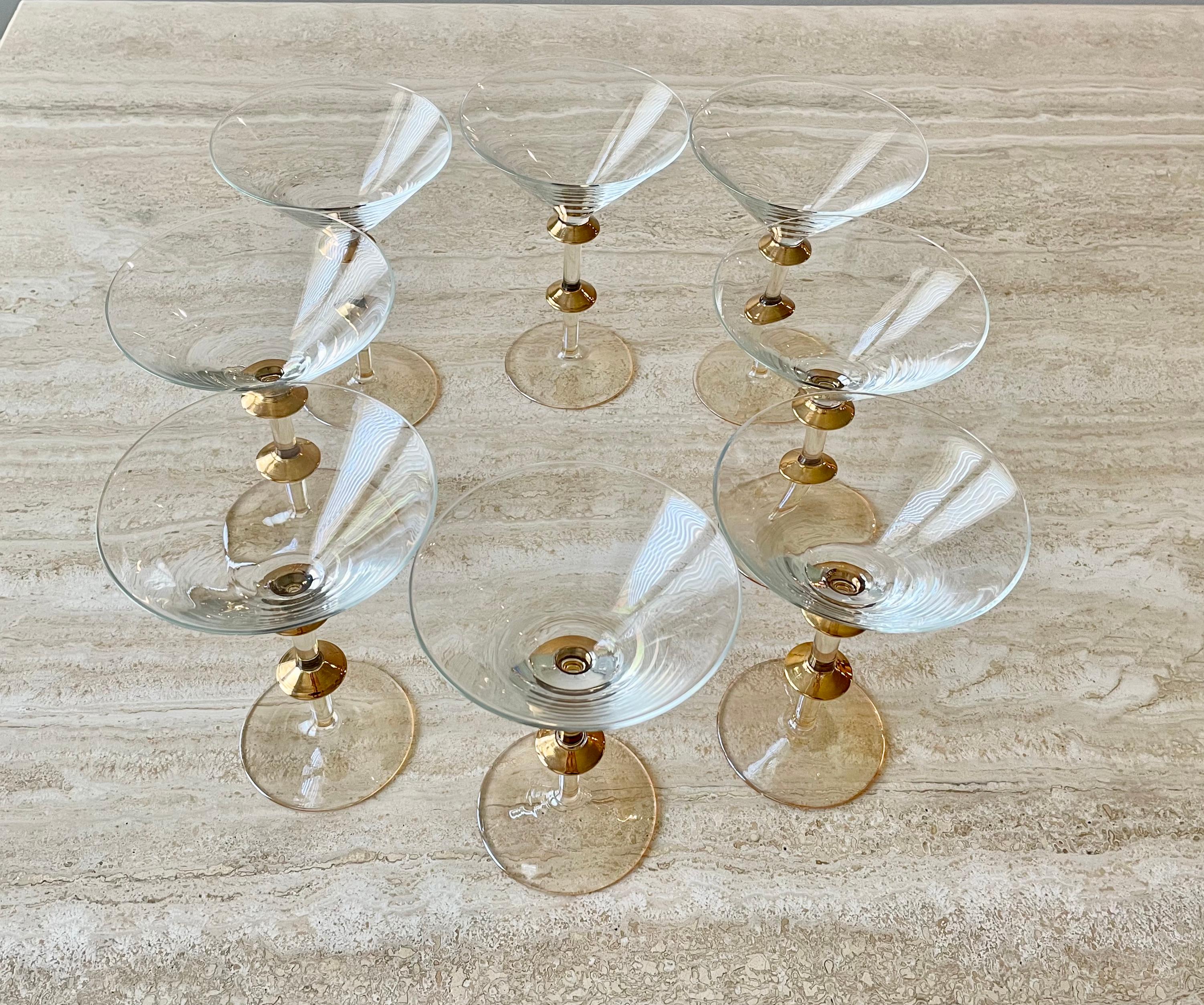Mid Century Gold Accent Martini Glasses  3