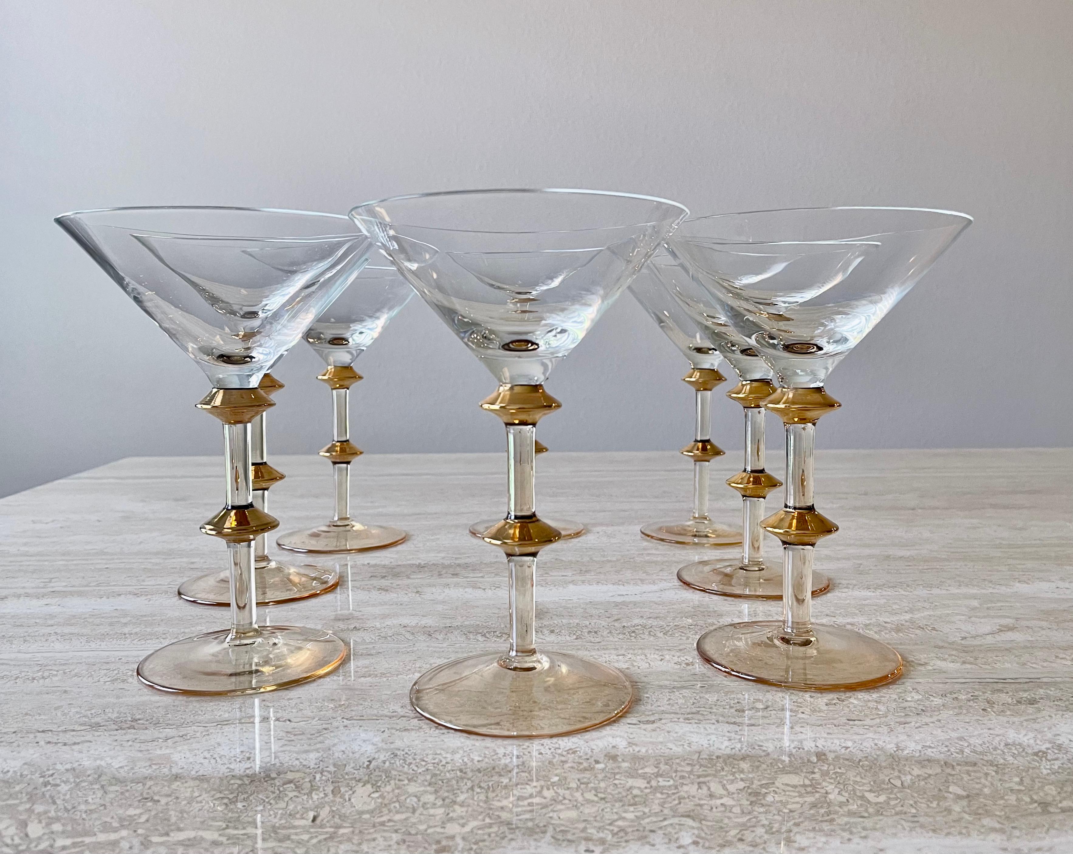 Mid Century Gold Accent Martini Glasses  4