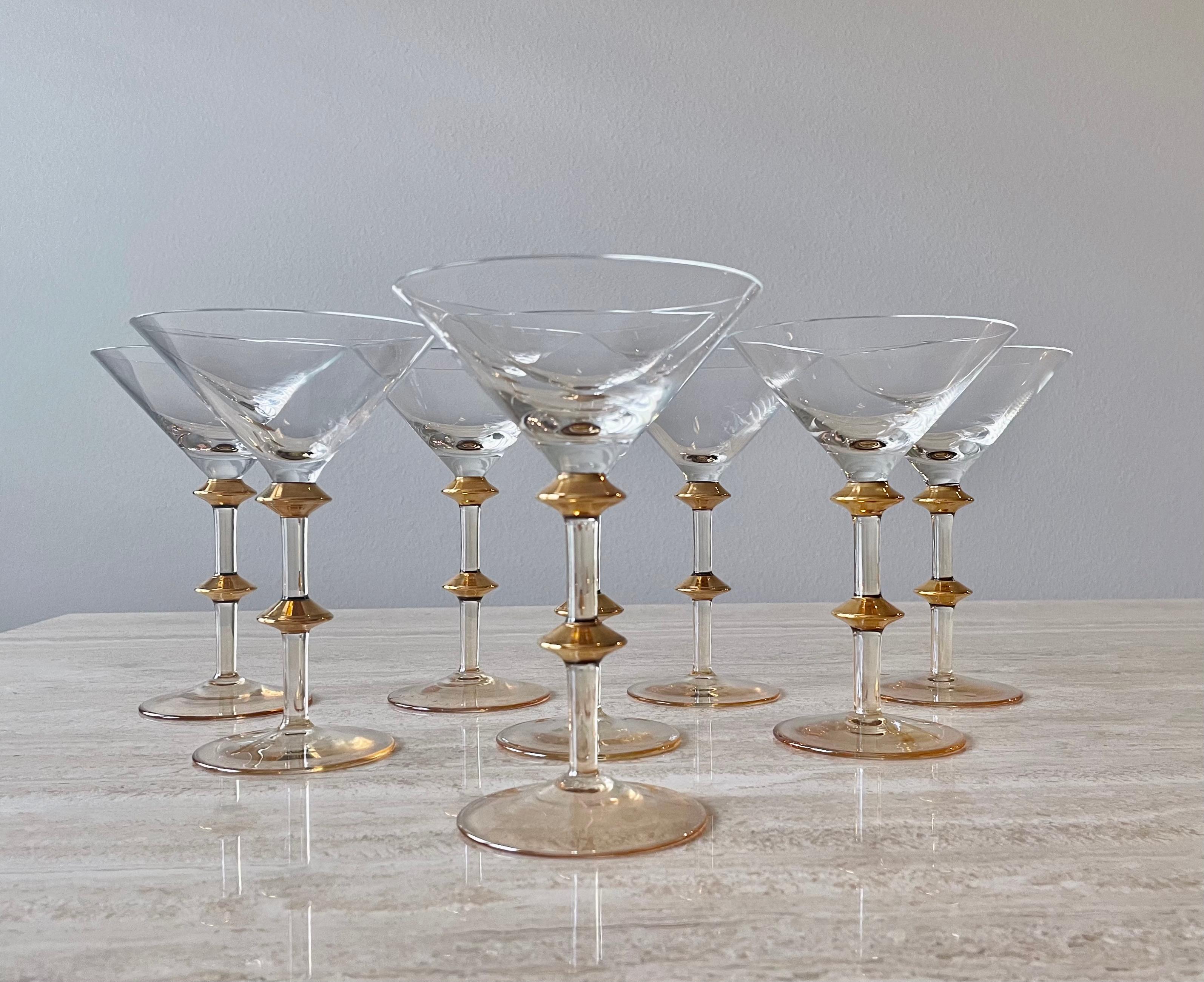 Mid century gold accent Martini glasses. A classy and gorgeous set of glasses that will complete any bar set up.