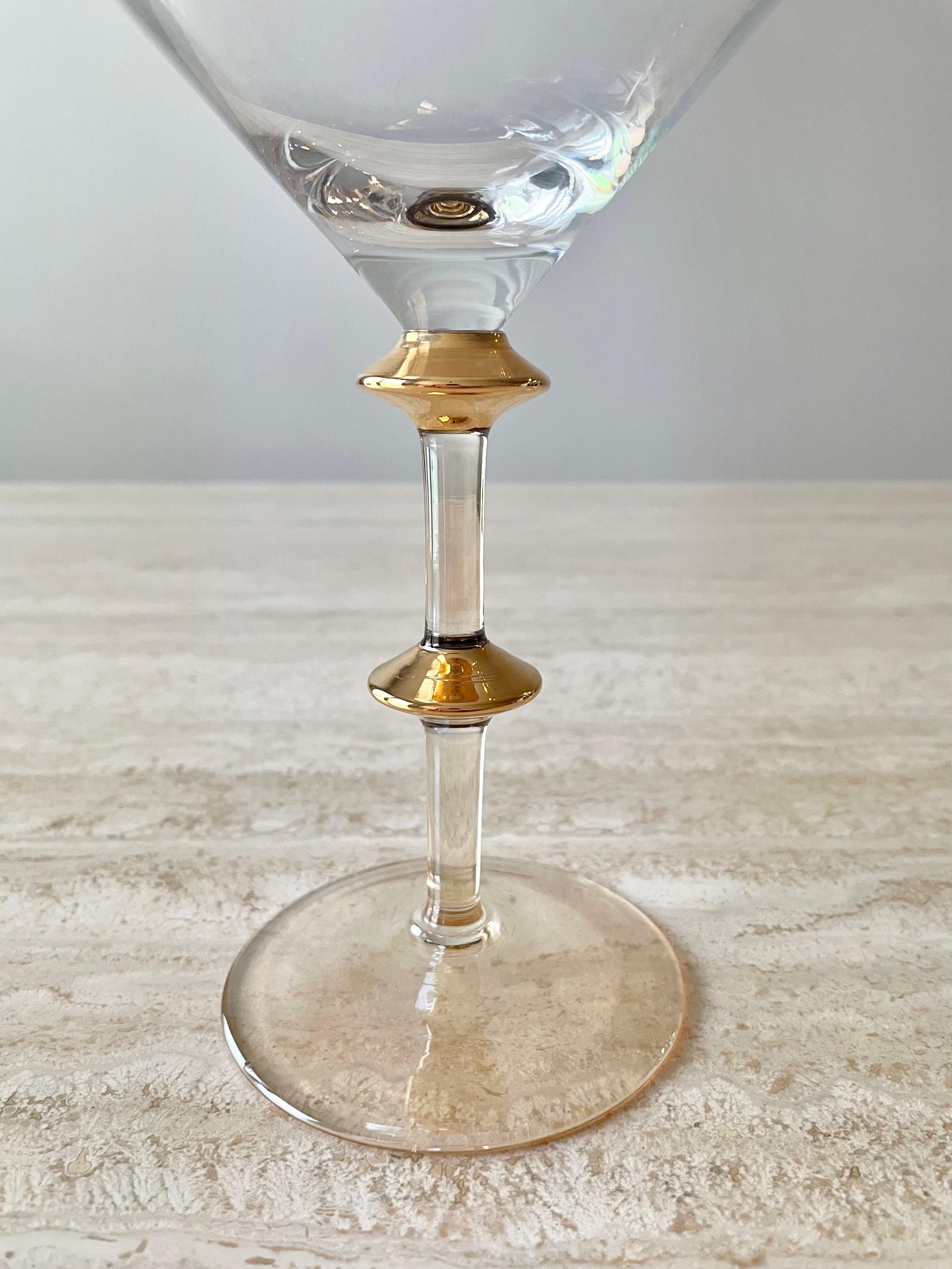Mid-Century Modern Mid Century Gold Accent Martini Glasses 