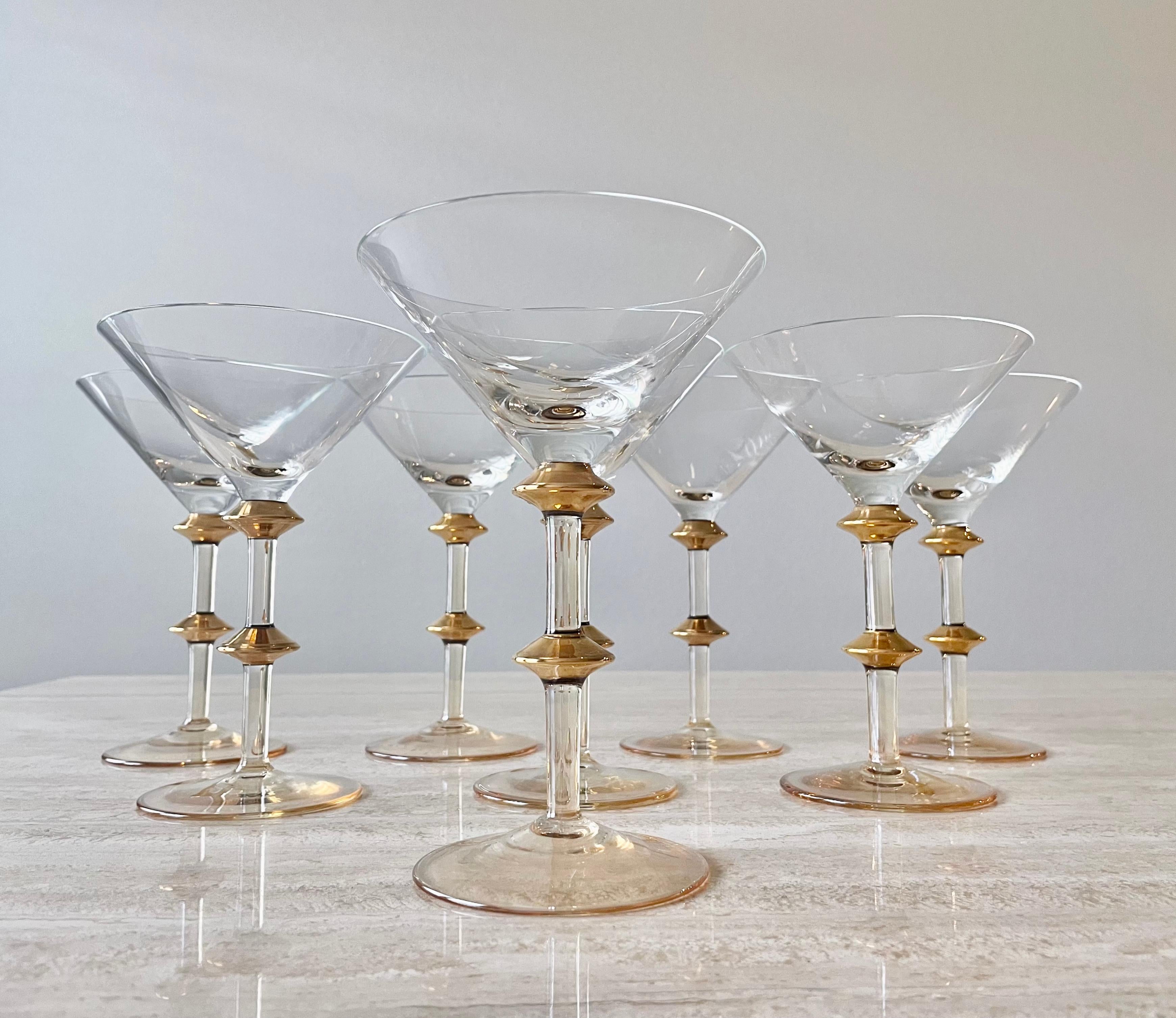 Mid Century Gold Accent Martini Glasses  1