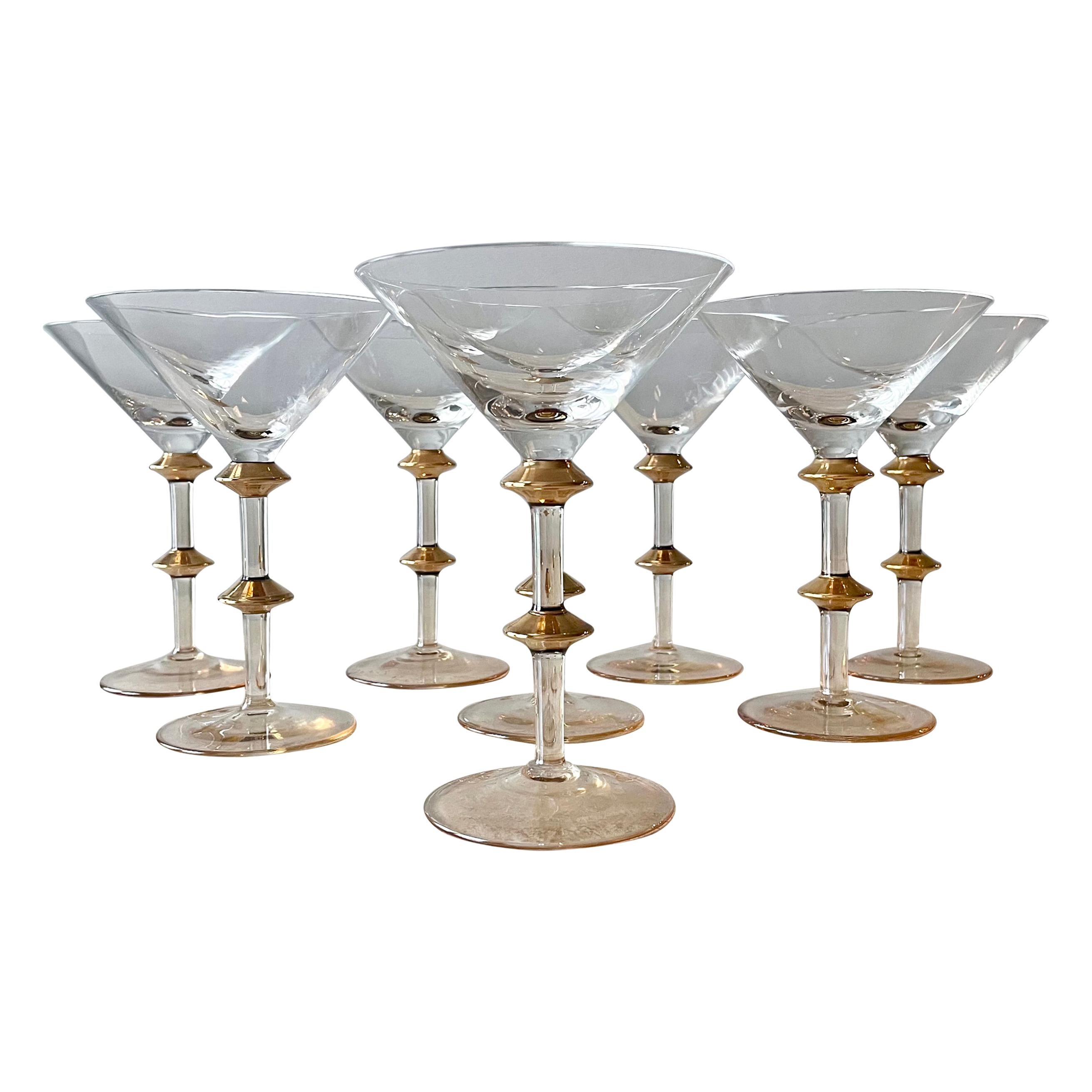 Mid Century Gold Accent Martini Glasses 