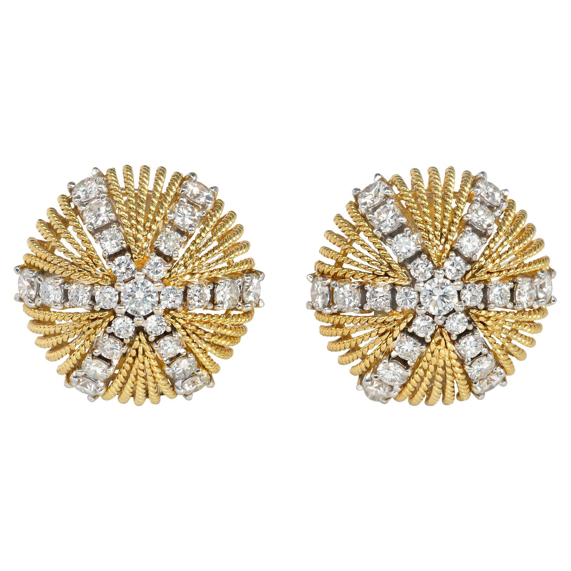 1950s Gold and Diamond Clip Earrings at 1stDibs