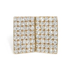 Mid-Century Gold and Pavé Diamond Ring of Inverted Double Plaque Design