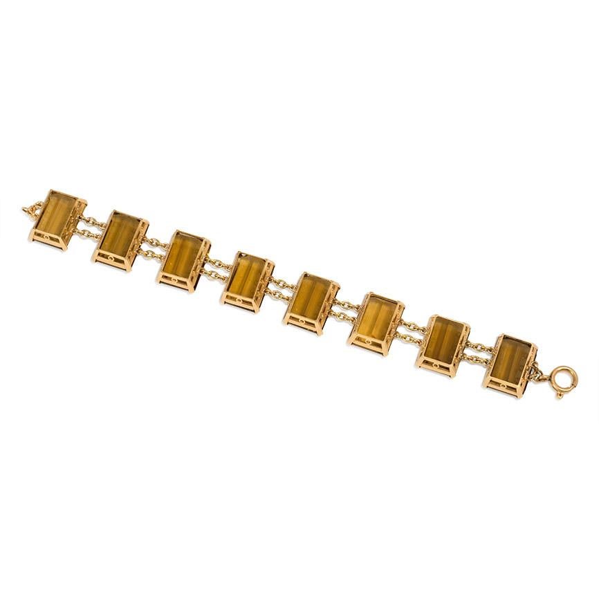 Retro Mid Century Gold and Rectangular Citrine Link Bracelet For Sale
