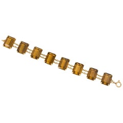 Mid Century Gold and Rectangular Citrine Link Bracelet