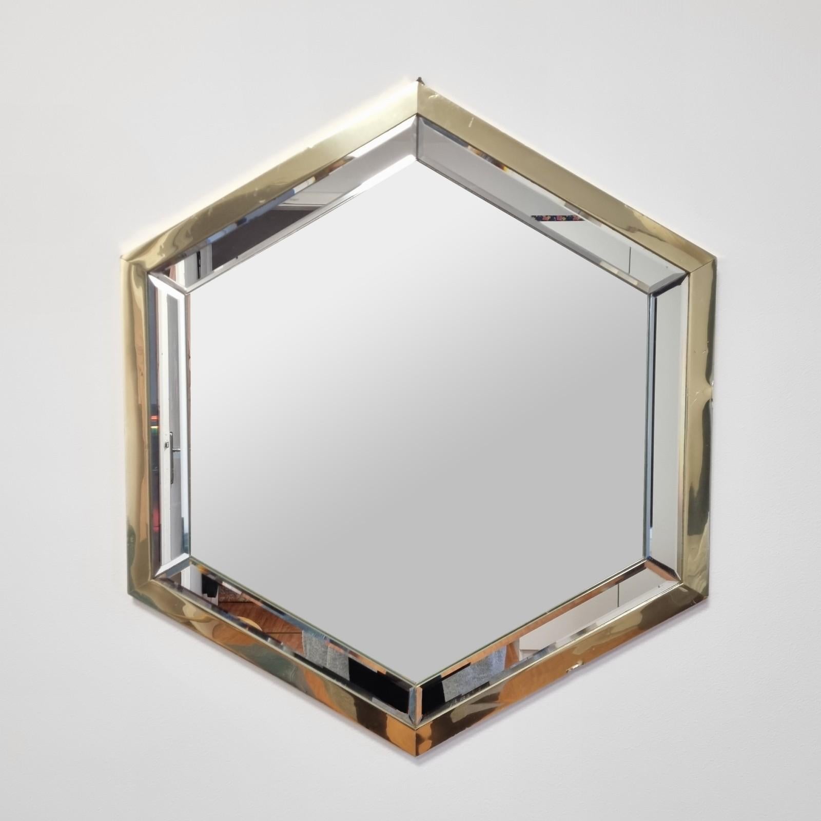 Italian Midcentury Gold and Silver Aluminium Wall Mirror, Italy 80s For Sale