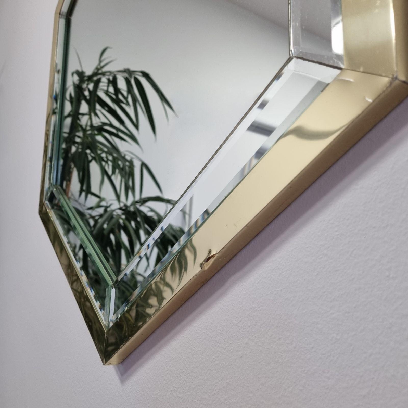 Midcentury Gold and Silver Aluminium Wall Mirror, Italy 80s In Good Condition For Sale In Lucija, SI
