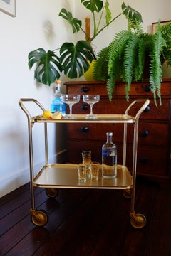 Mid-Century English Gold Bar Cart / Serving Trolley