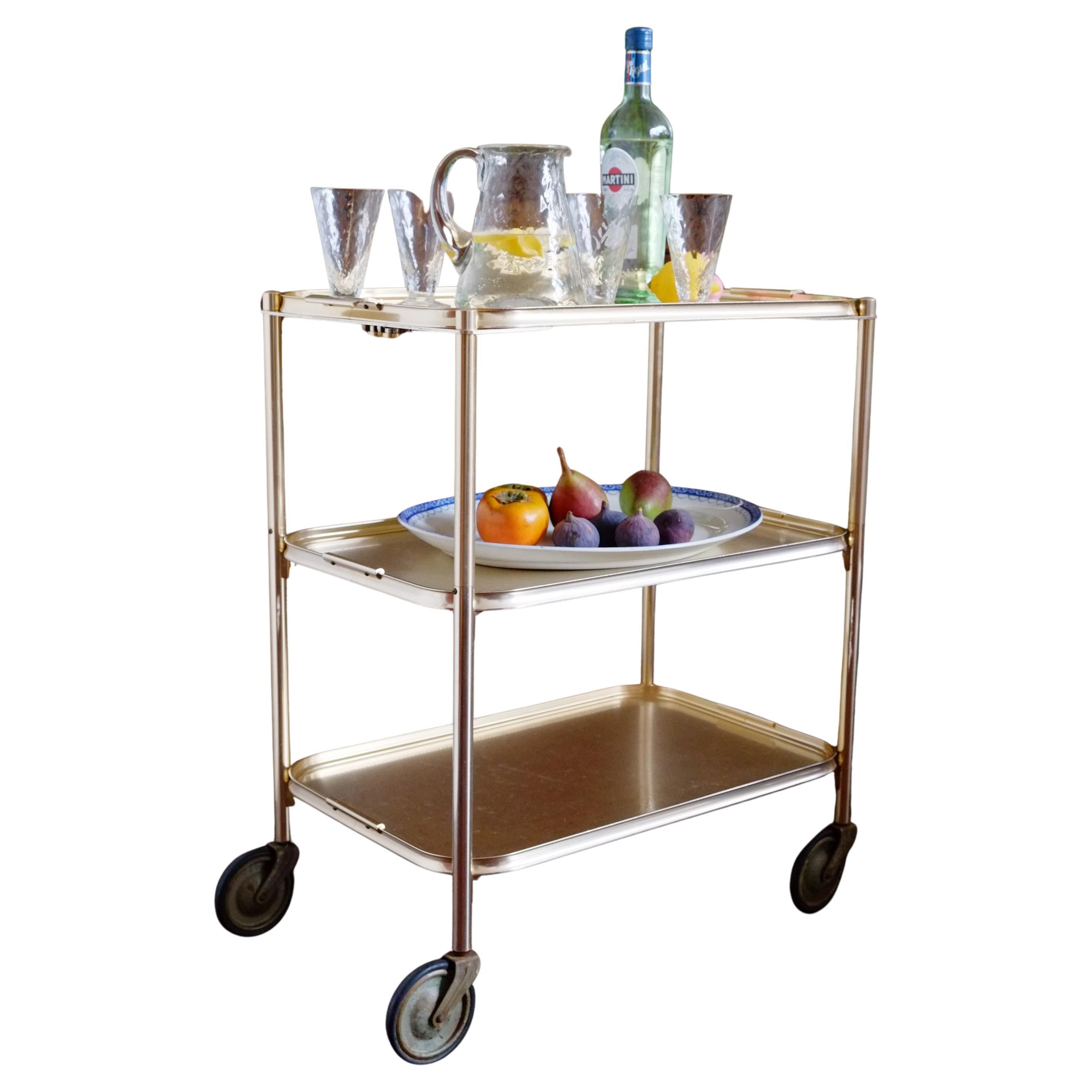 Mid-Century Gold Bar Cart / Serving Trolley