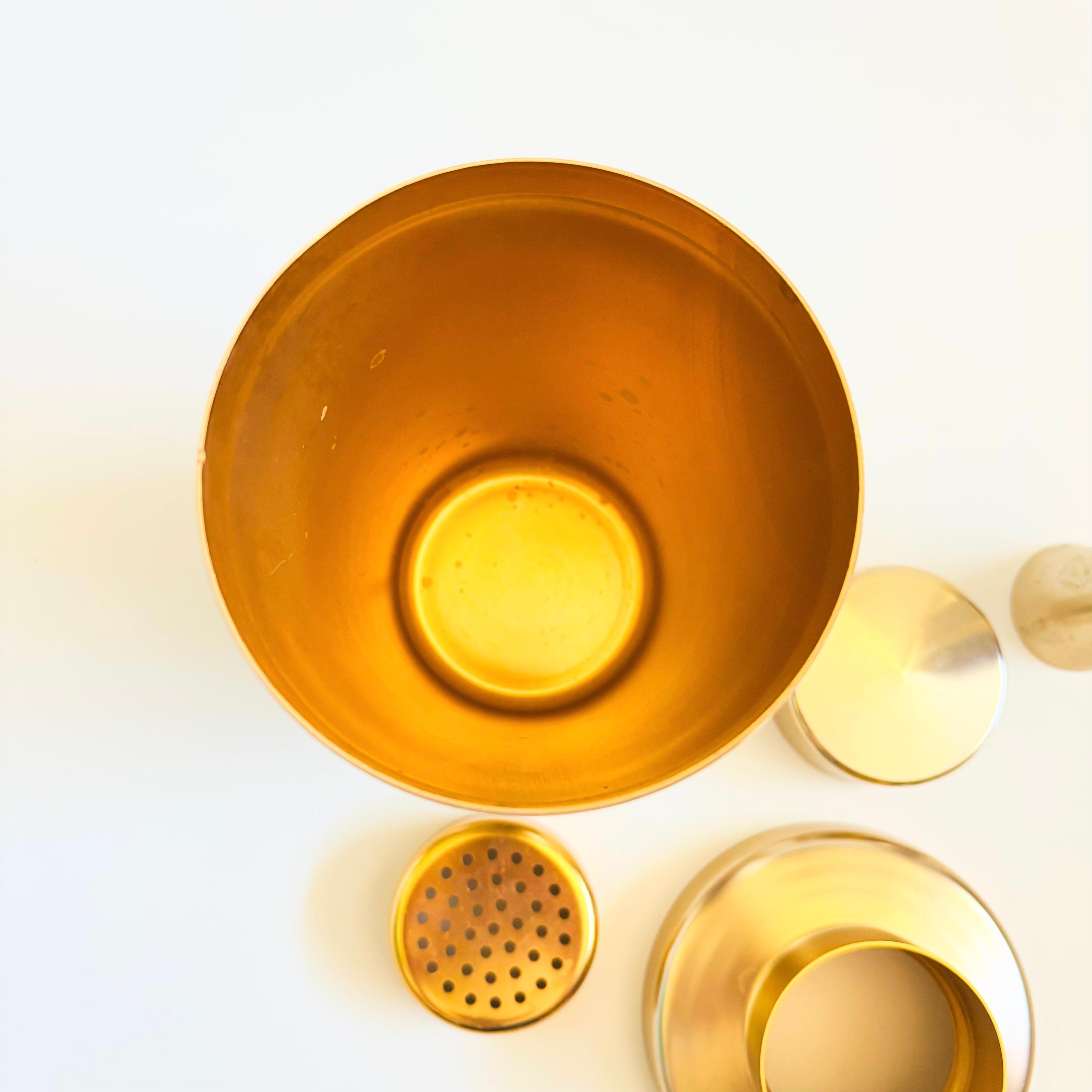 Mid Century Gold Cocktail Shaker and Jigger by Mirro For Sale 3