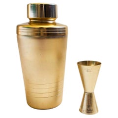 Mid Century Gold Cocktail Shaker and Jigger by Mirro