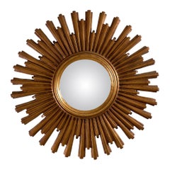 Mid-Century Gold Convex Sunburst Wall Mirror, Europe