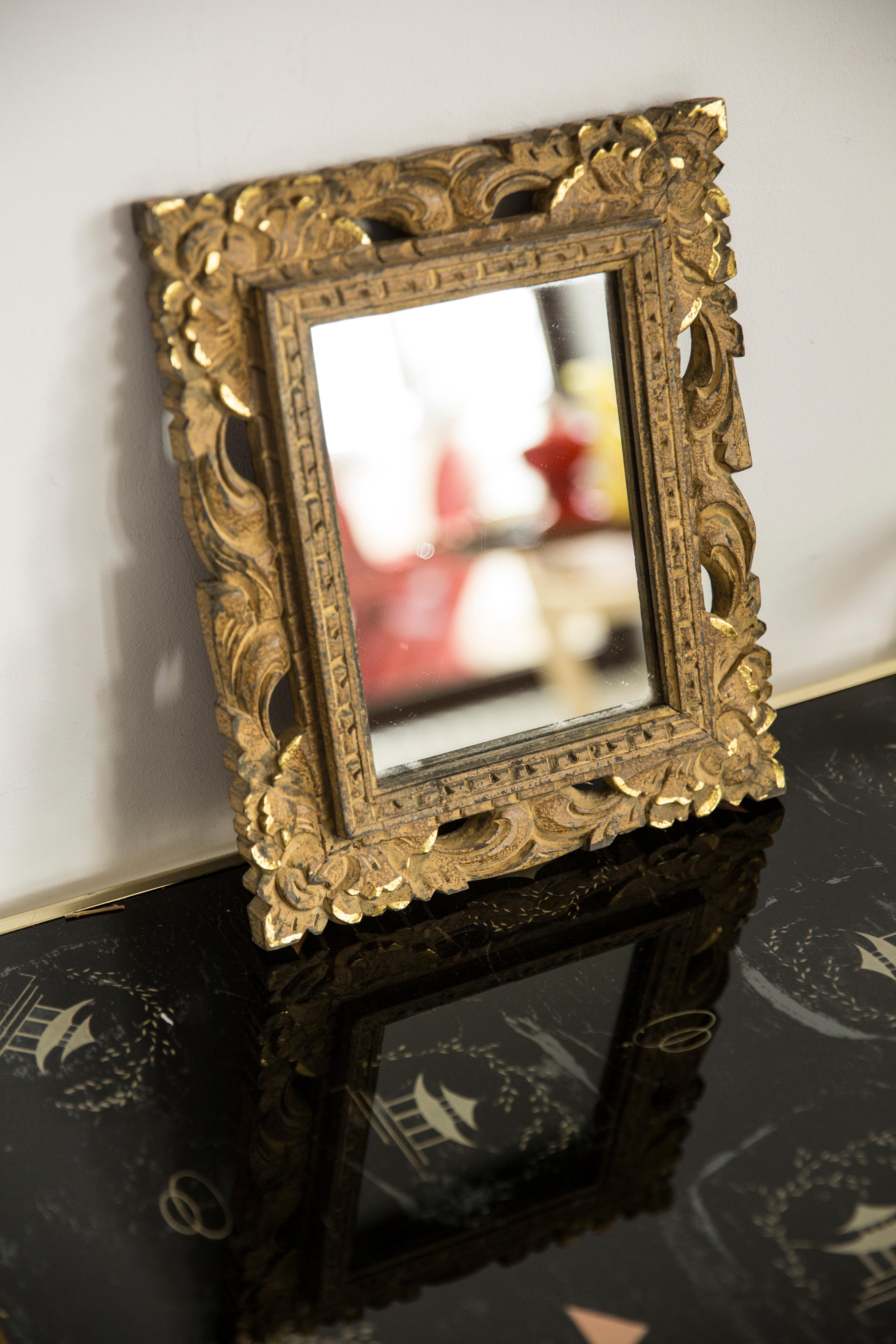 Mid-Century moderno Mirror Decor in oro con cornice in Wood, Italia, 1960 in vendita