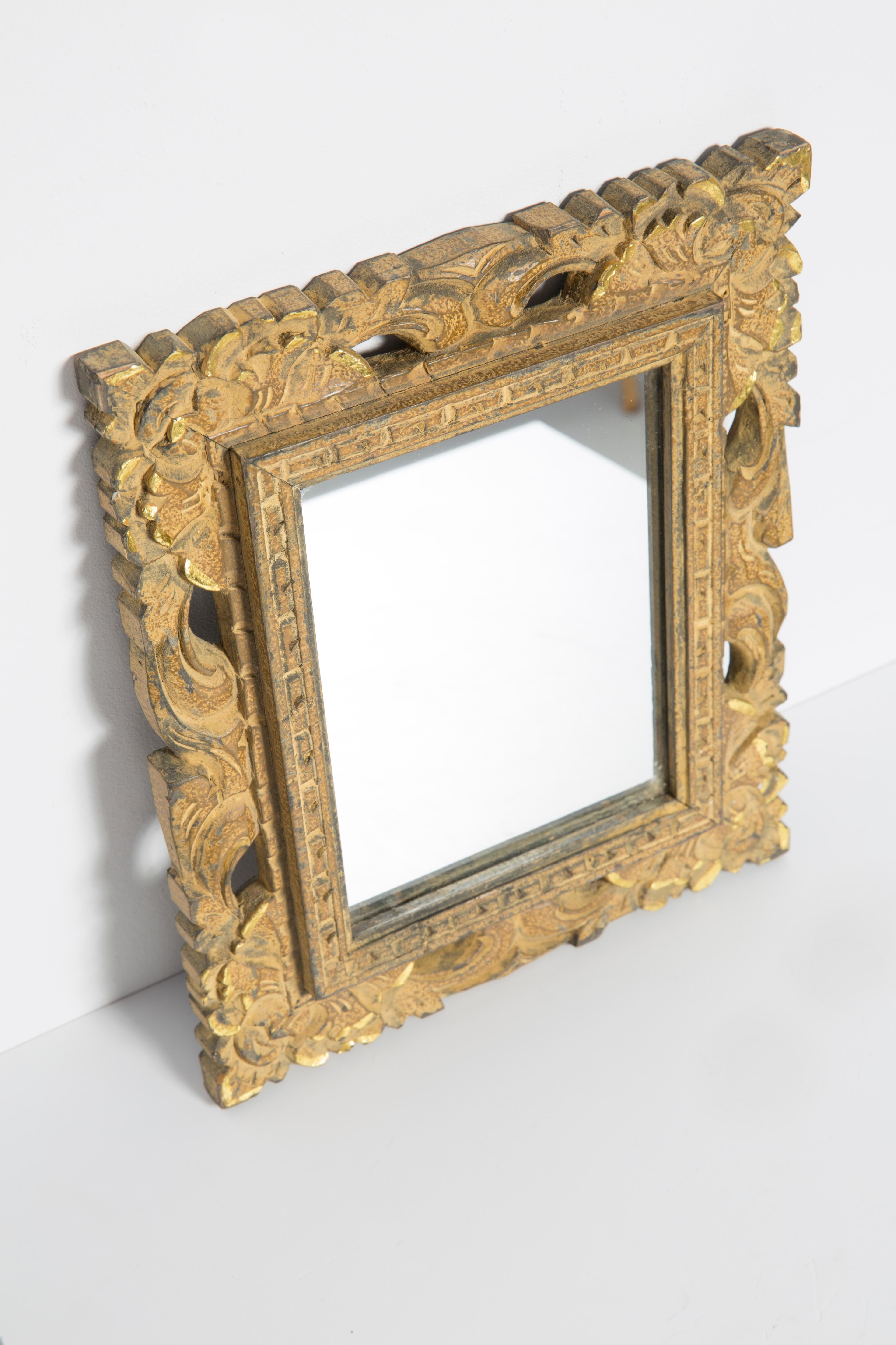 Metallo Mirror Decor in oro con cornice in Wood, Italia, 1960 in vendita